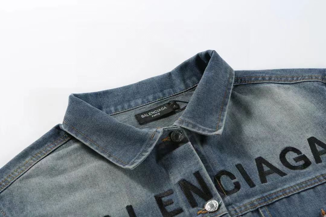 Balenciaga New Embroidered Logo Vintage Blue Denim Jacket Unisex Coat. product image 3 thumbnail