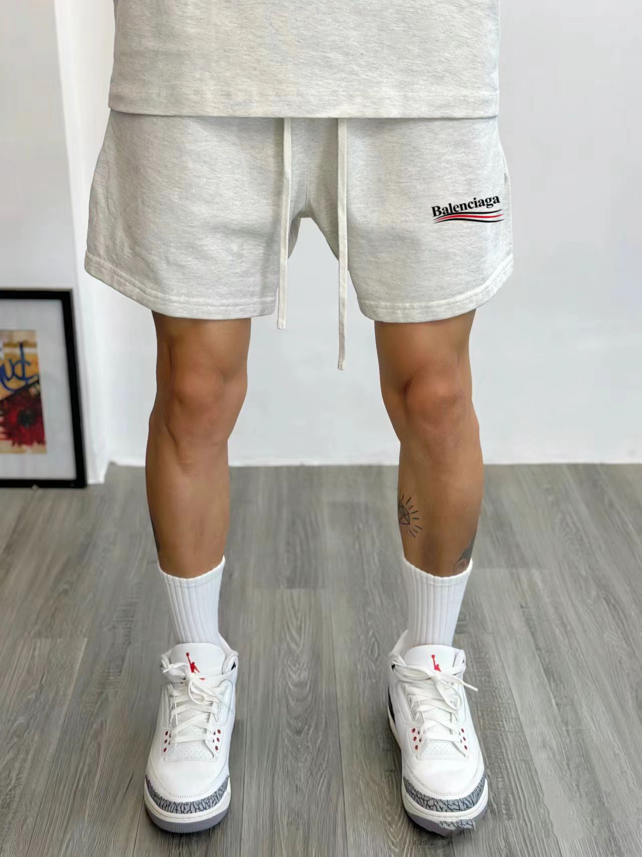 Balenciaga Classic Coke Print 400G Double Yarn Terry Cotton Unisex Shorts