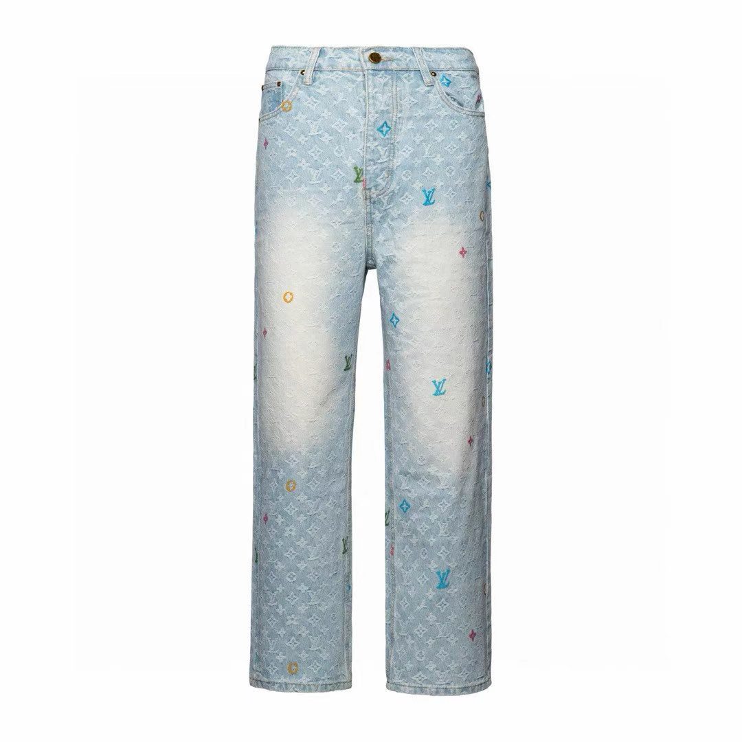 LV X Tyler 24SS Candy Color Embroidery Monogram Jacquard Denim Shirt