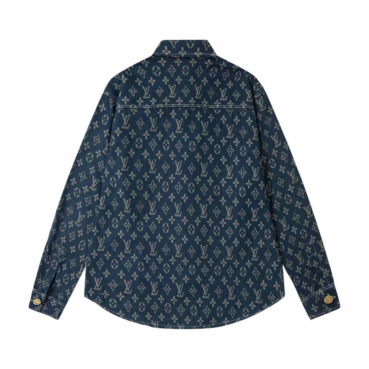 Louis Vuitton Vintage All Over Letter Jacquard Washed Denim Shirt Unisex Coat product image 2 thumbnail