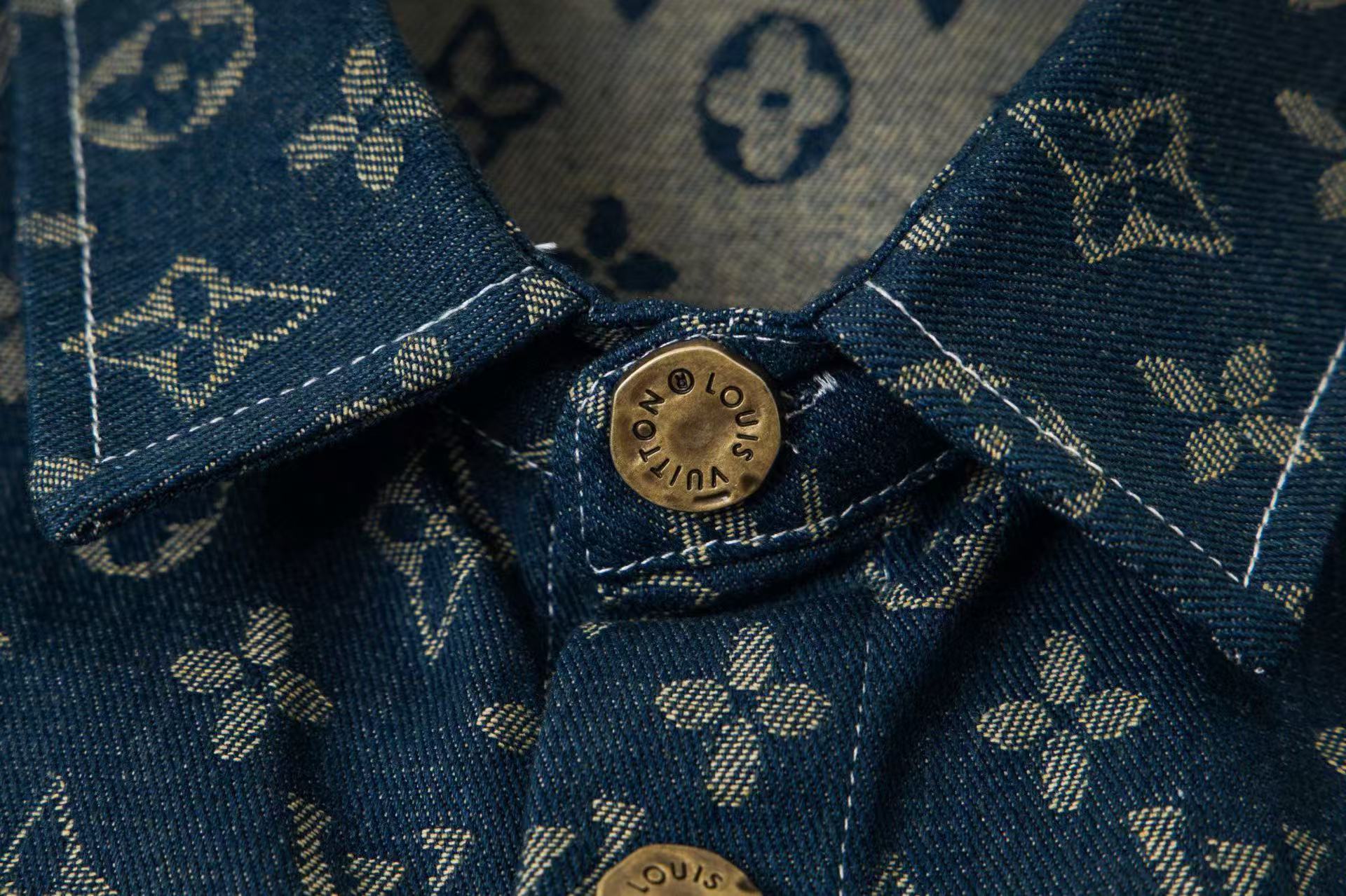 Louis Vuitton Vintage All Over Letter Jacquard Washed Denim Shirt Unisex Coat product image 4 thumbnail