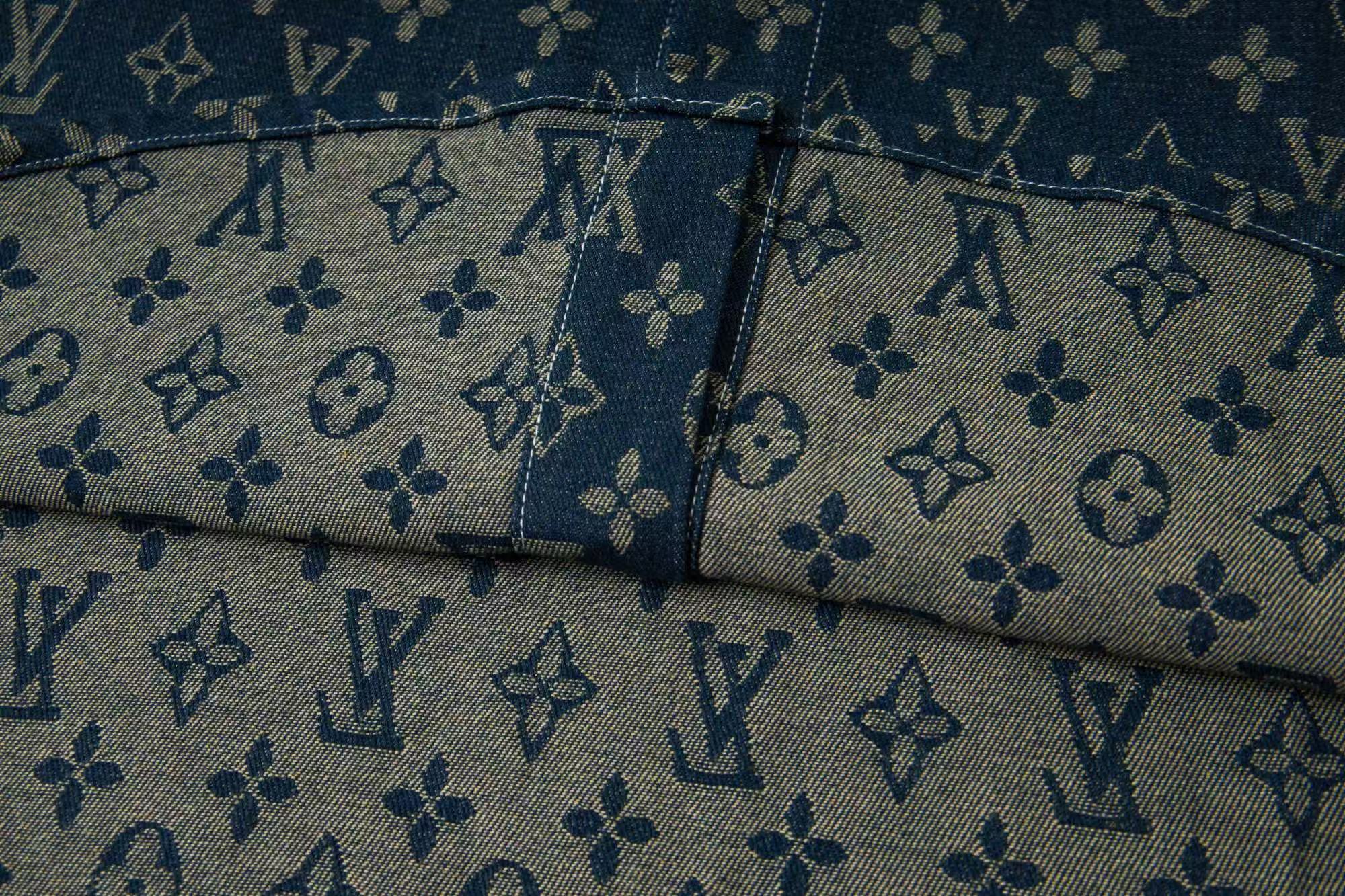 Louis Vuitton Vintage All Over Letter Jacquard Washed Denim Shirt Unisex Coat product image 5 thumbnail