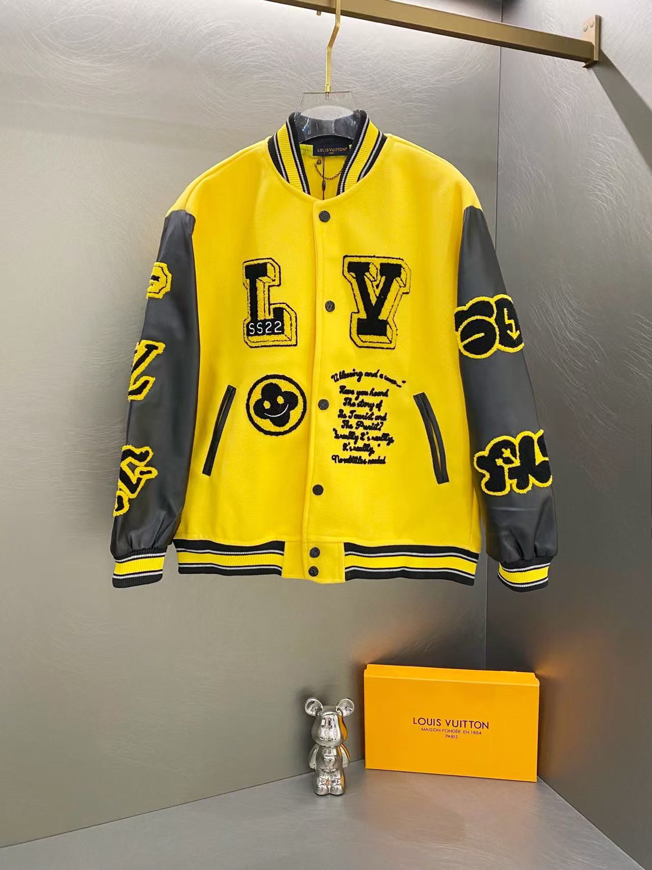 Louis Vuitton FW22 Runway Yellow Panther Embroidery Varsity Jacket