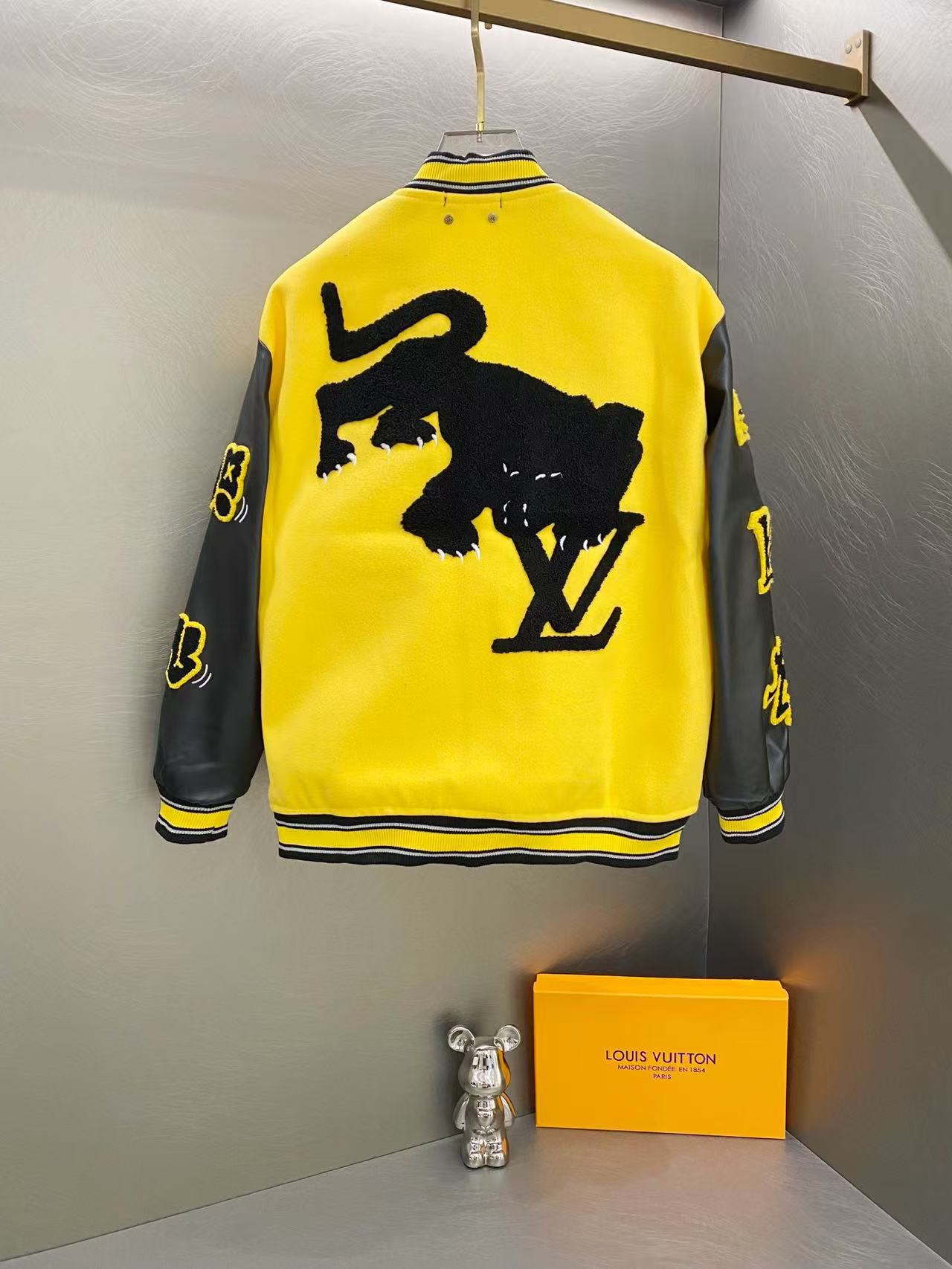 Louis Vuitton FW22 Runway Yellow Panther Embroidery Varsity Jacket product image 2 thumbnail