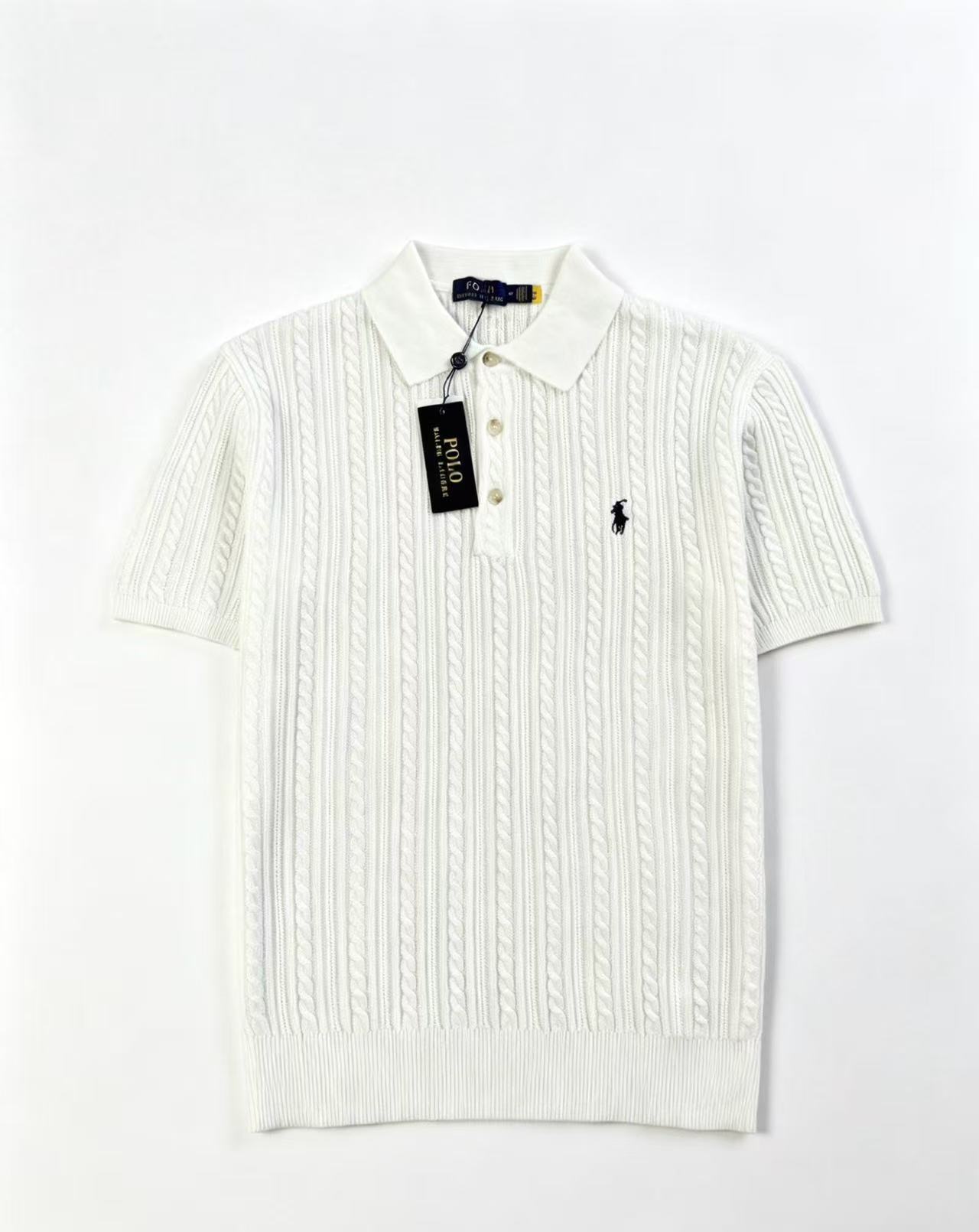 Ralph Lauren Cable Knit Collared Polo Short Sleeve Shirt