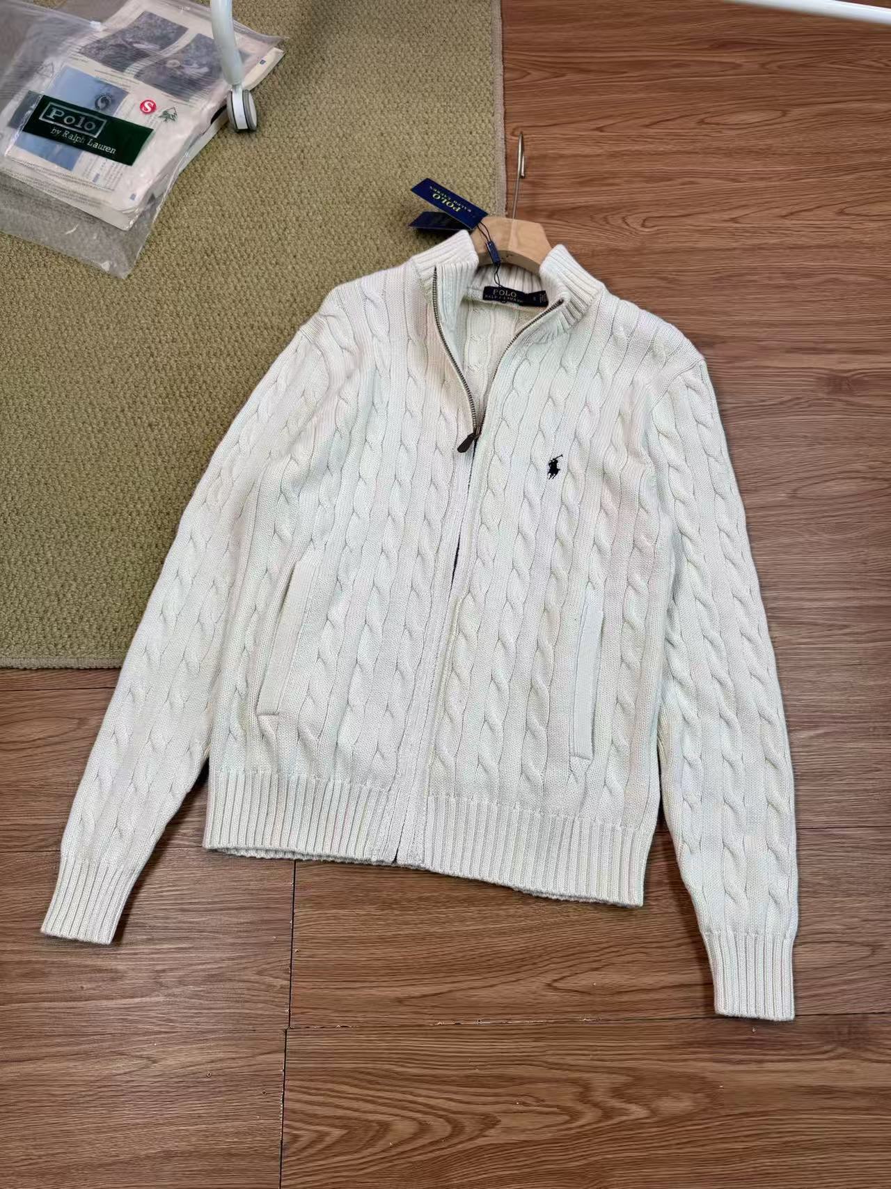 Ralph Lauren Pony Embroidery Cable Knit Zip Cardigan Unisex Jacket