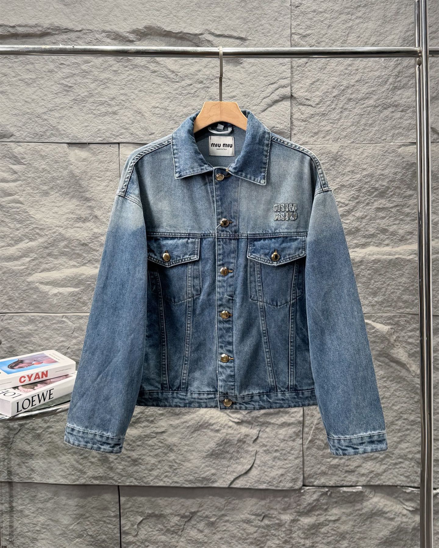 Miu Miu 25FW Letter Patchwork Color-block Denim Jacket
