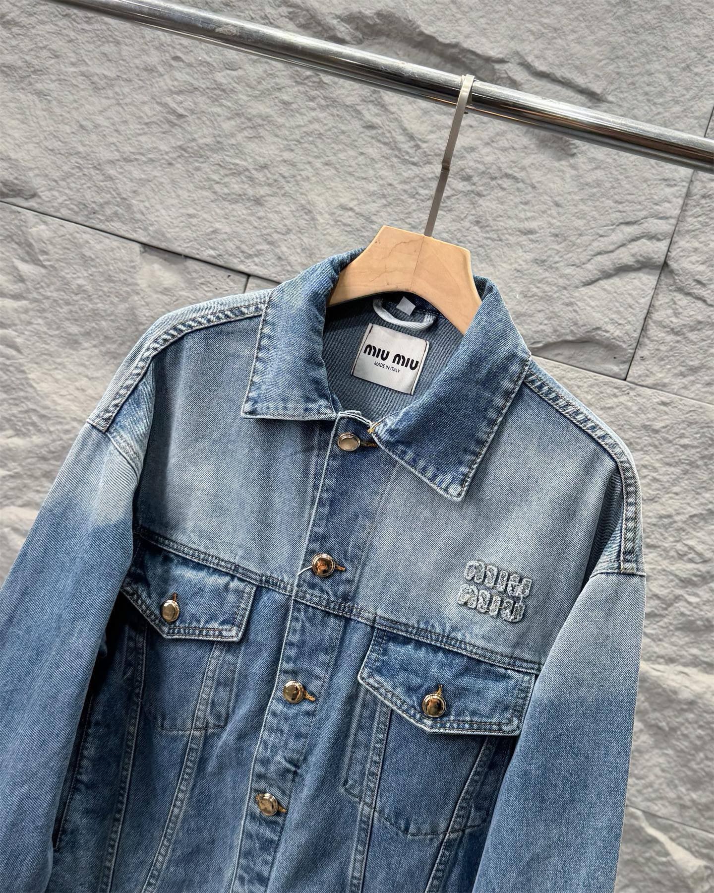 Miu Miu 25FW Letter Patchwork Color-block Denim Jacket product image 3 thumbnail