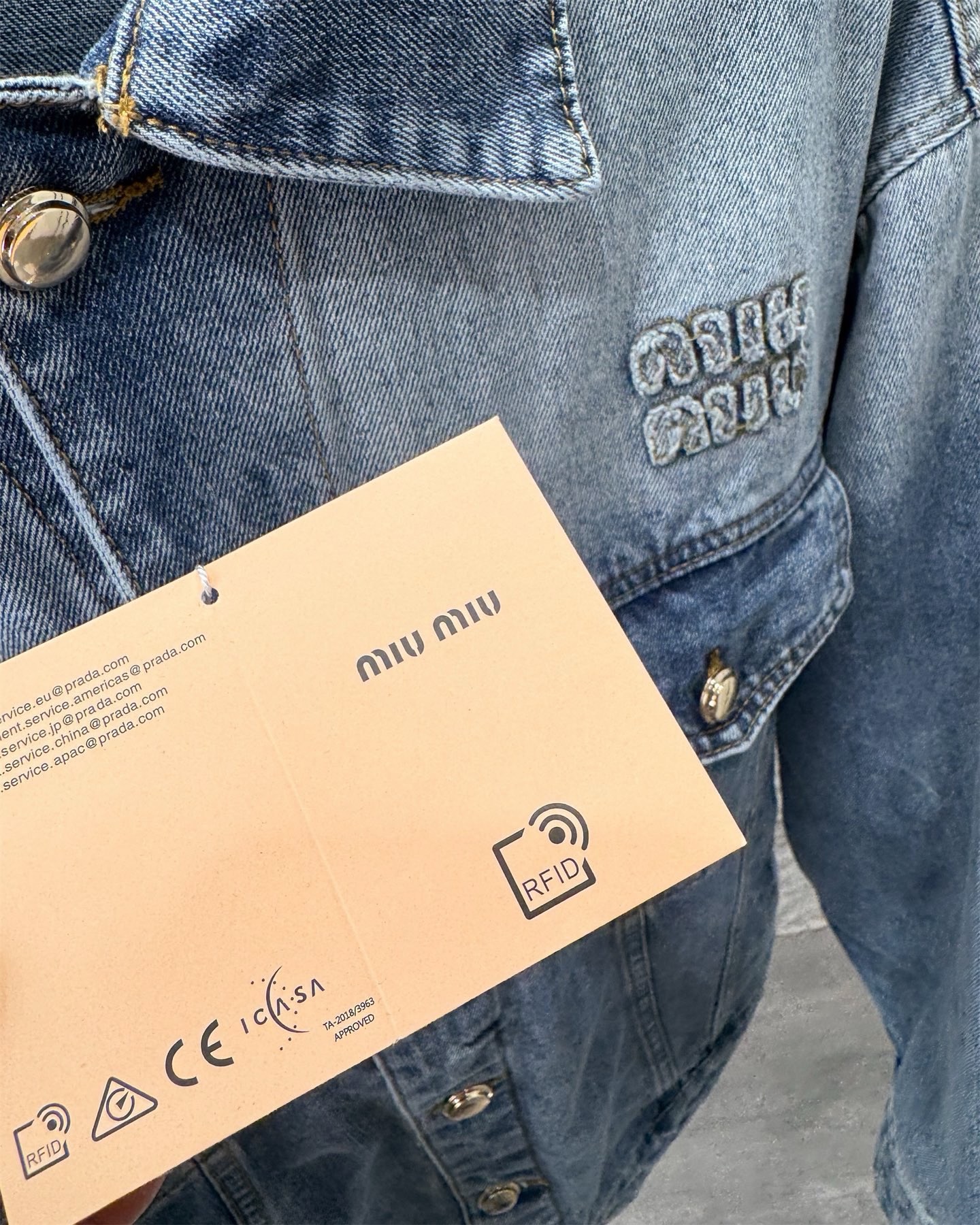 Miu Miu 25FW Letter Patchwork Color-block Denim Jacket product image 4 thumbnail