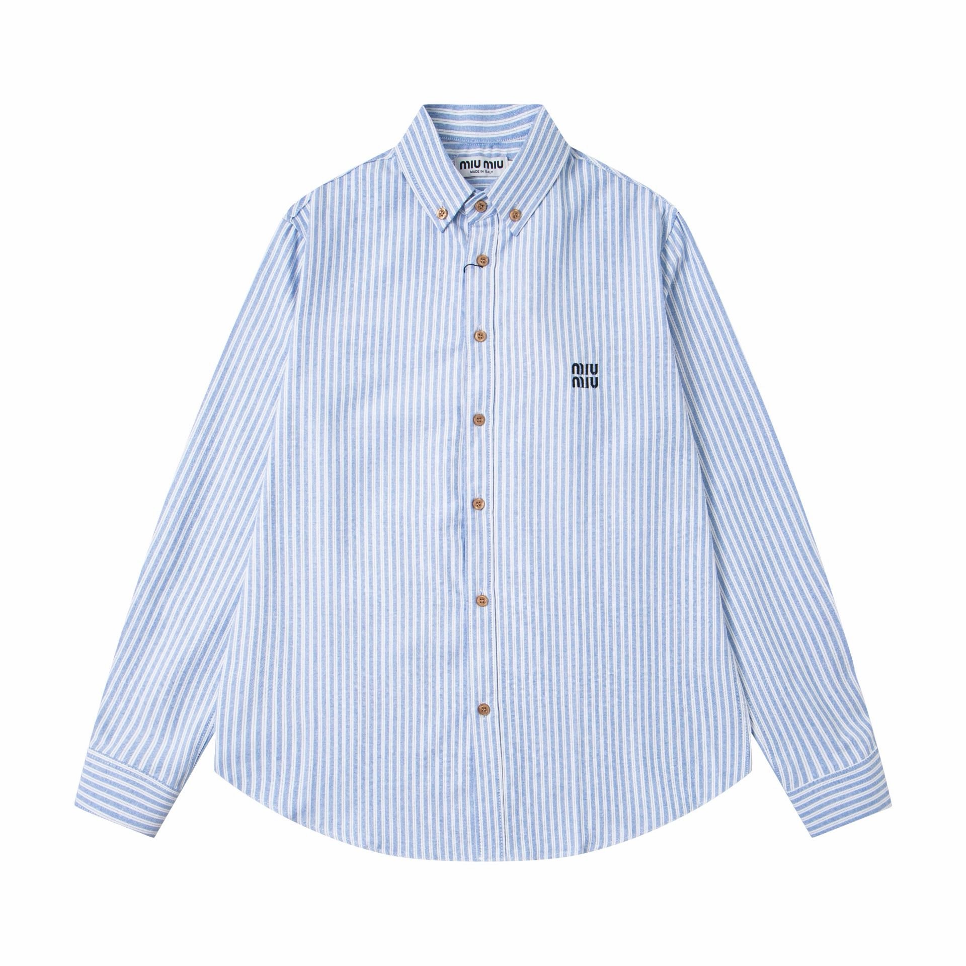 Miu Miu Mini Logo Striped Casual Shirt
