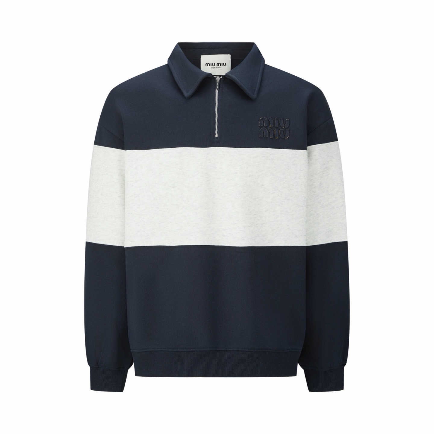 Miu Miu Embroidered Logo Color Block Half Zip Polo Sweatshirt