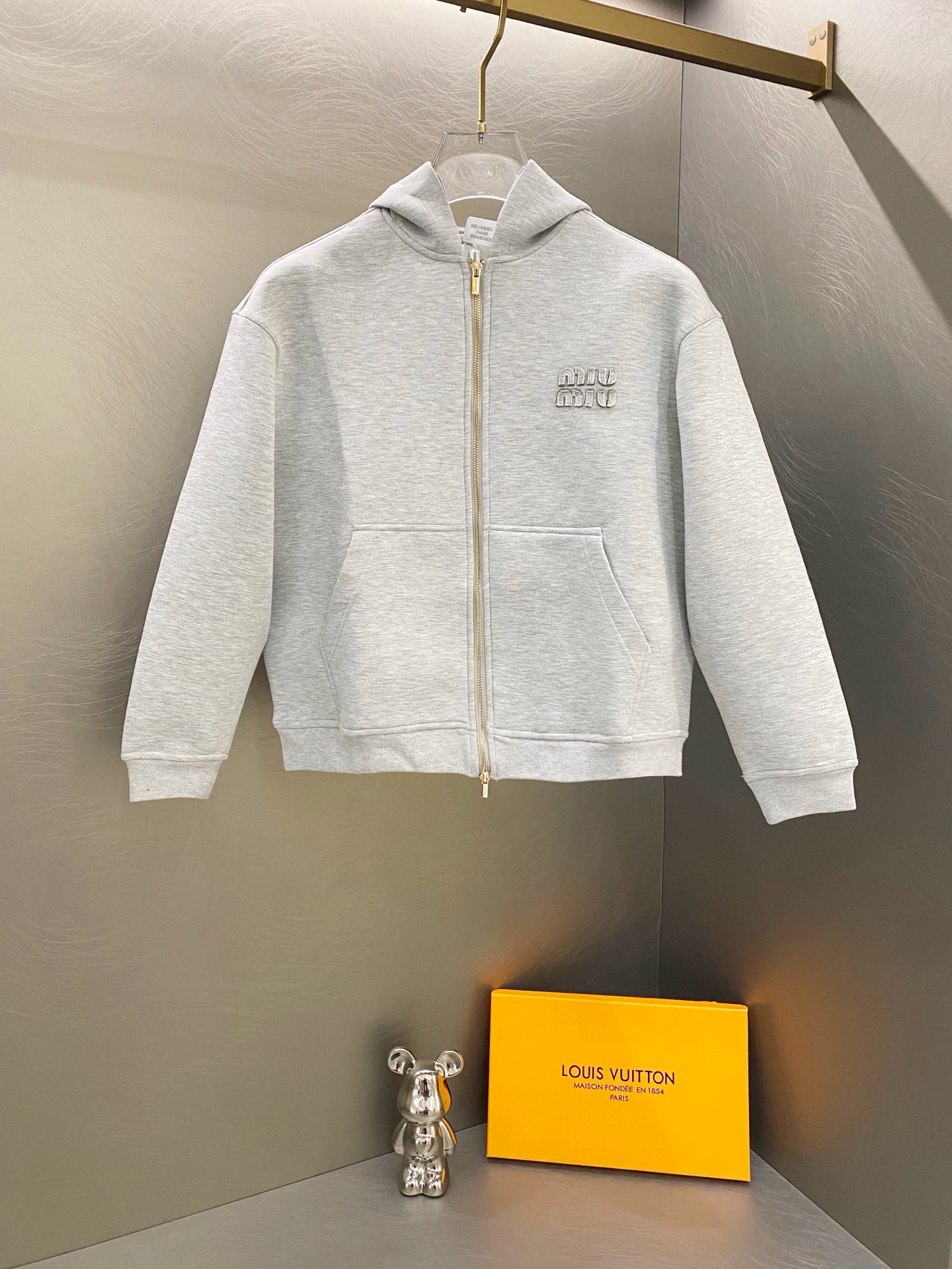 Miu Miu 2025 Embossed Logo Air Cotton Zip-up Hoodie