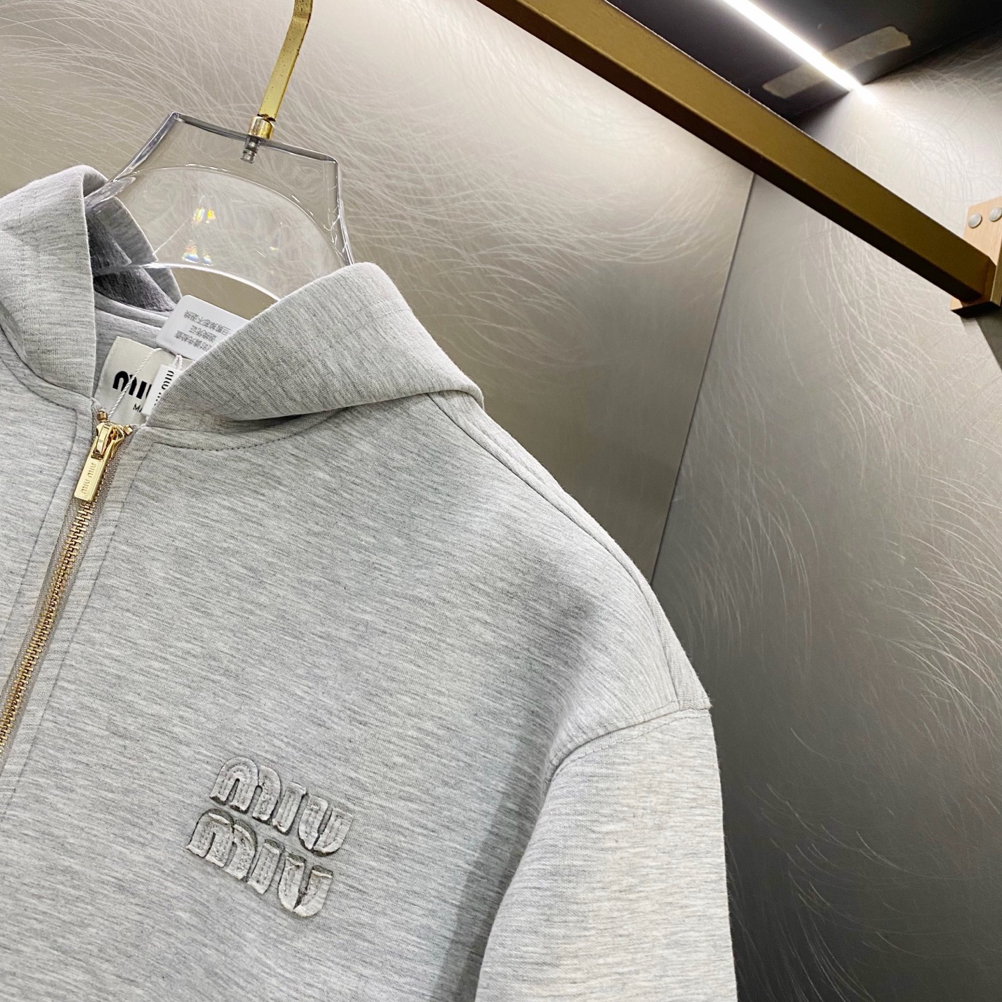 Miu Miu 2025 Embossed Logo Air Cotton Zip-up Hoodie product image 3 thumbnail