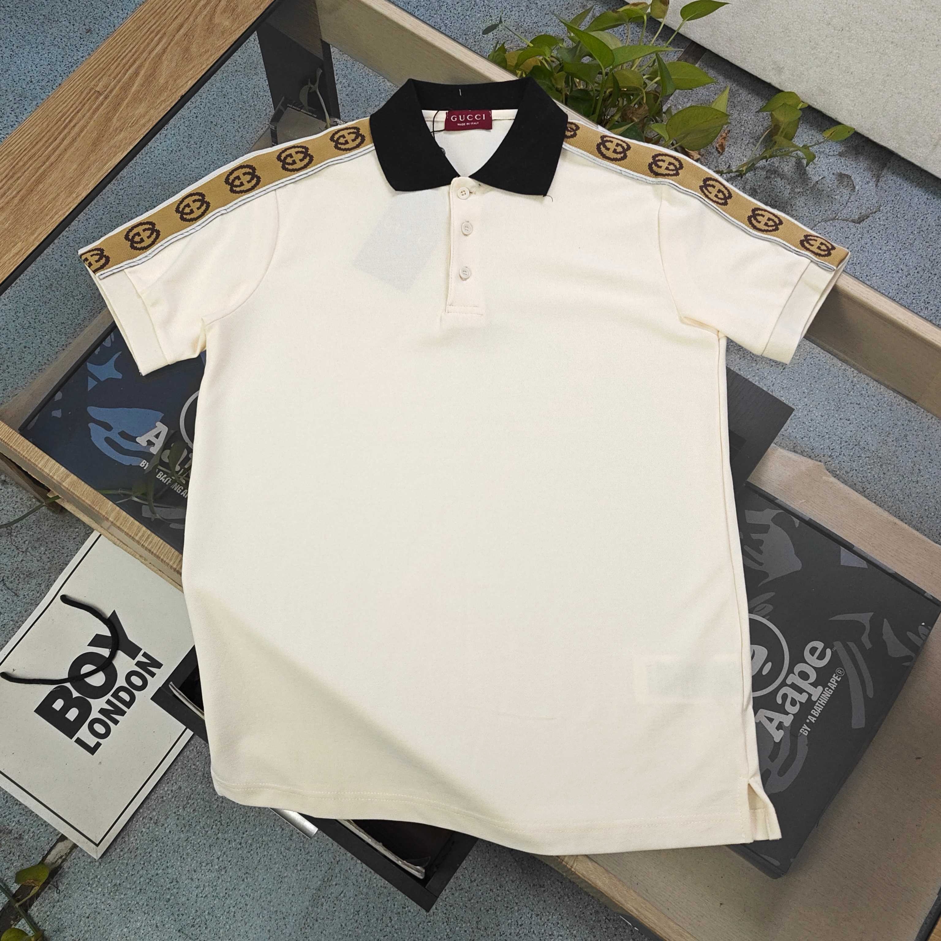 Gucci Reflective Strap Jacquard Embroidered Pique Polo Shirt