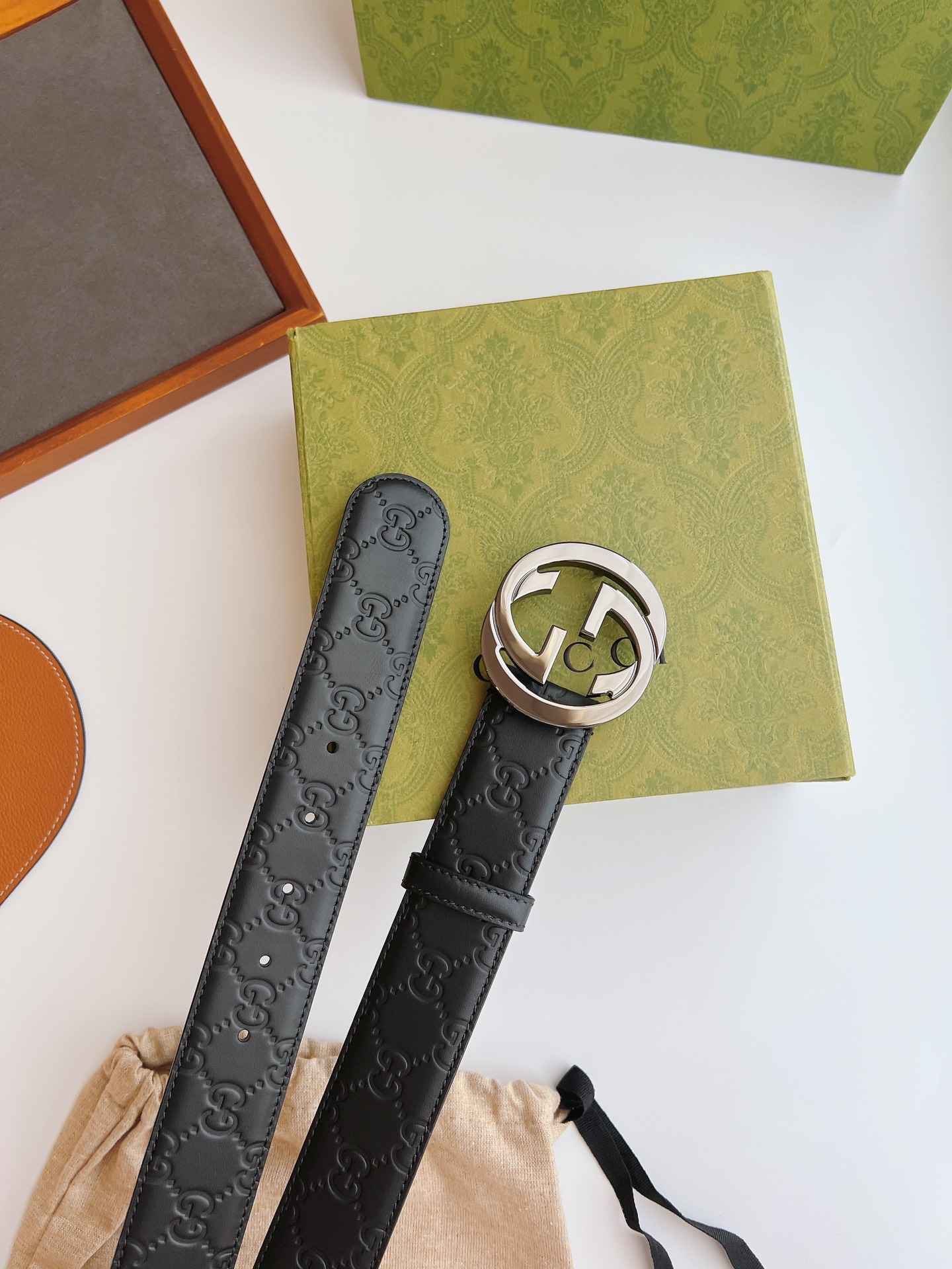  Gucci GG Embossed Leather Belt with Interlocking G Buckle product image 5 thumbnail