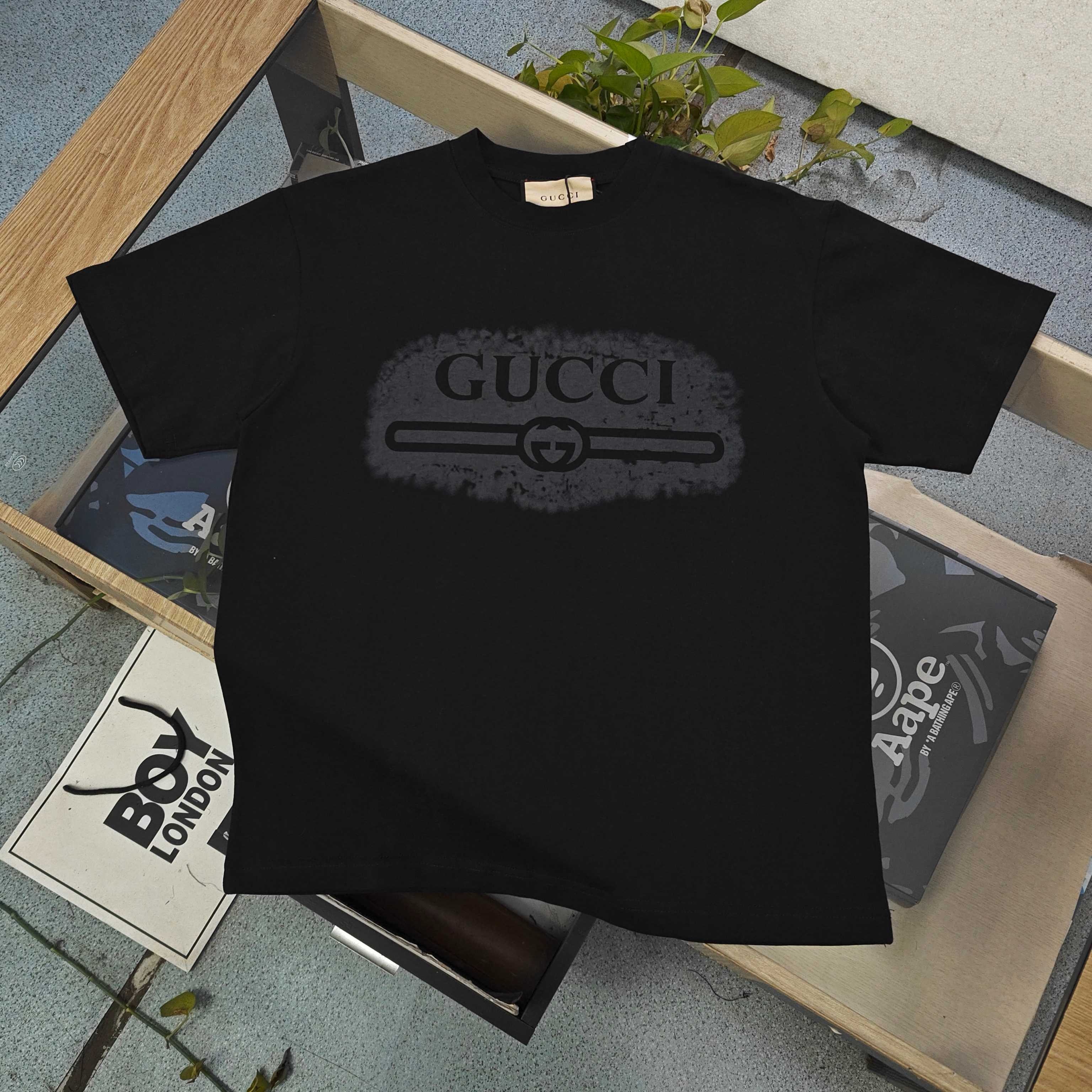 Gucci Cloud Belt Logo Print Unisex Crew Neck T-shirt