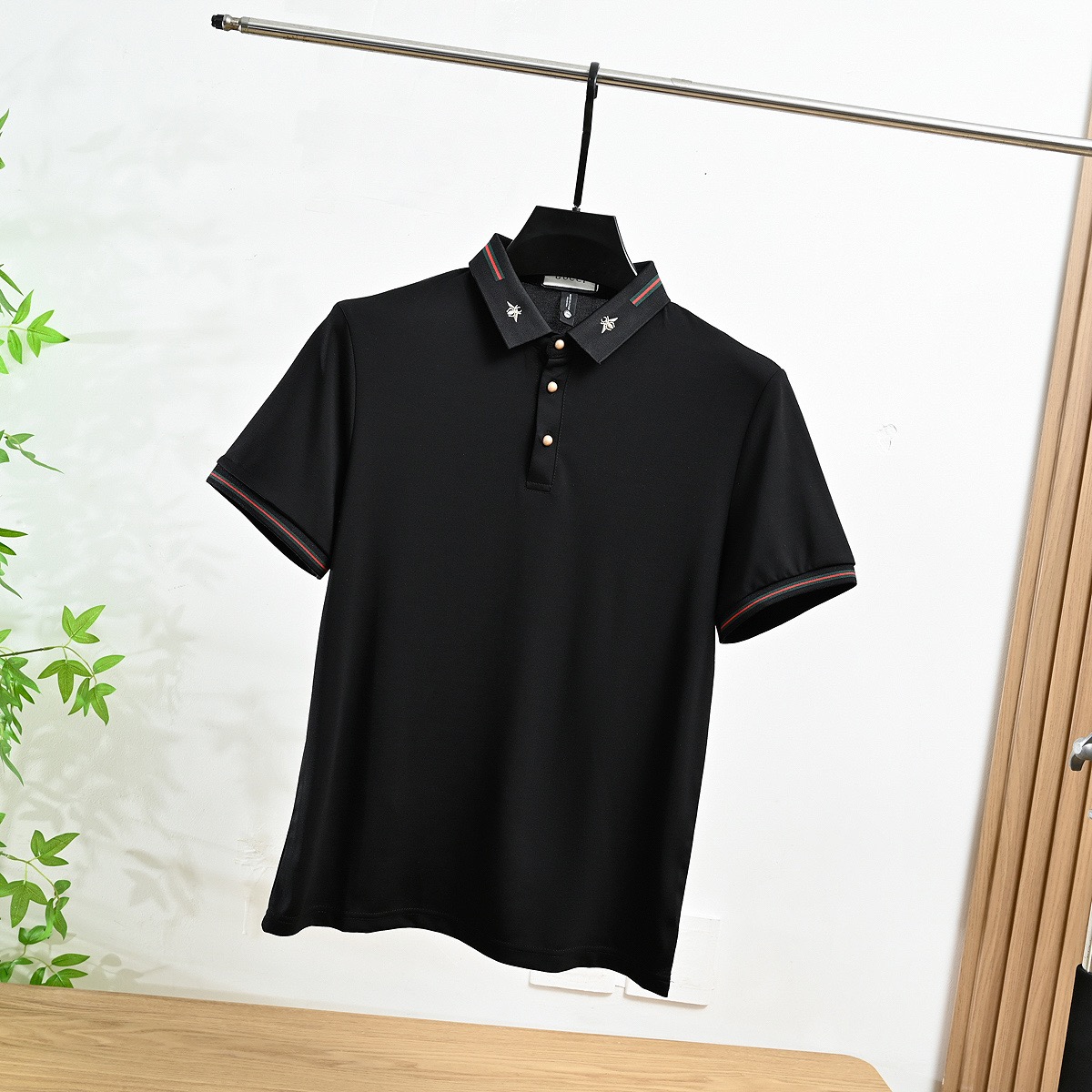 Gucci 26SS Bee Embroidery Collar Pique Polo Shirt