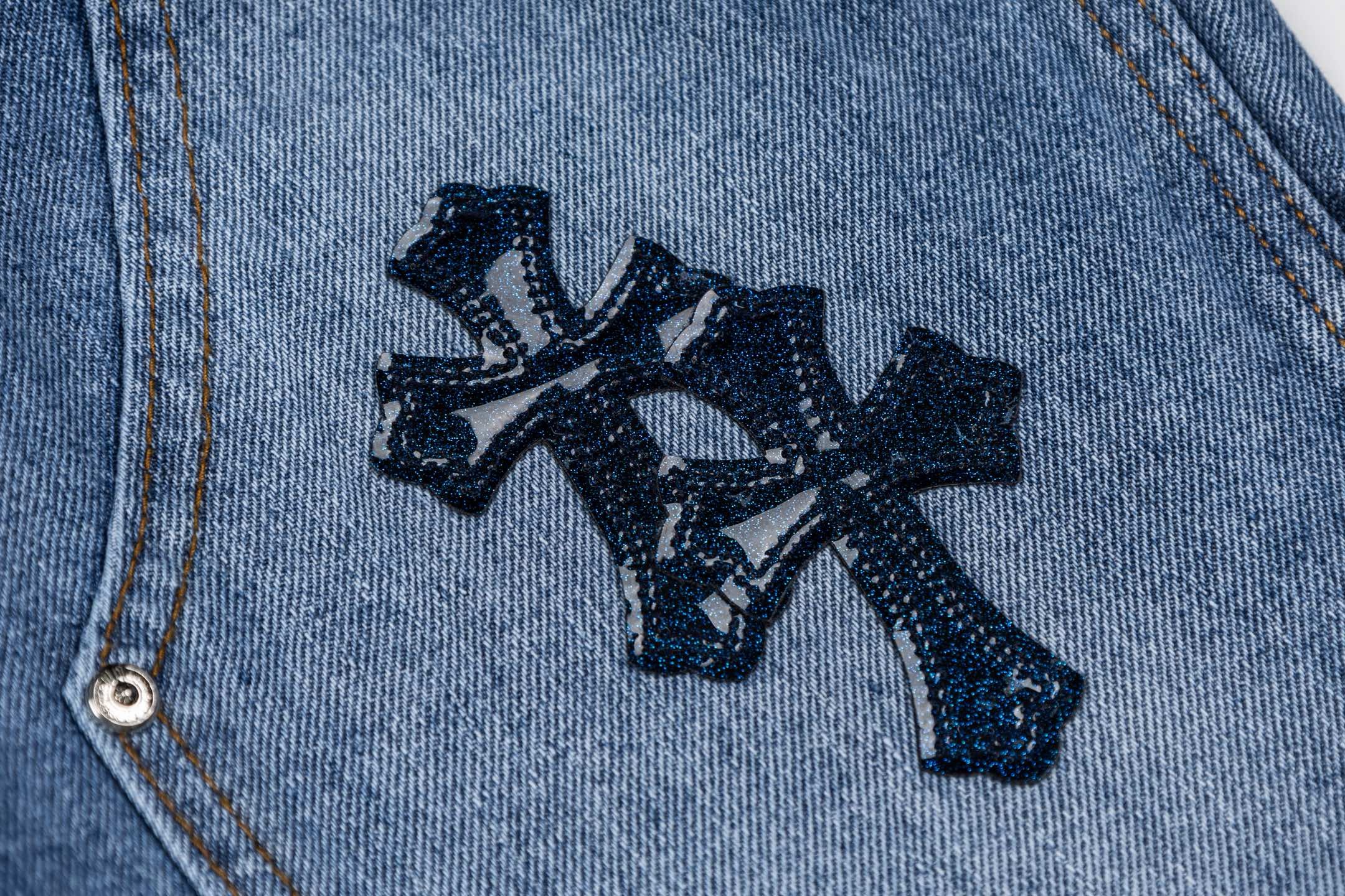 Chrome Hearts Starry Blue Sheepskin Cross Patchwork Carpenter Jeans product image 3 thumbnail