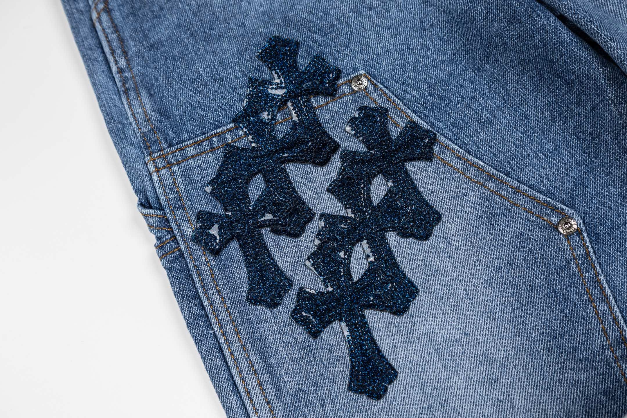 Chrome Hearts Starry Blue Sheepskin Cross Patchwork Carpenter Jeans product image 6 thumbnail