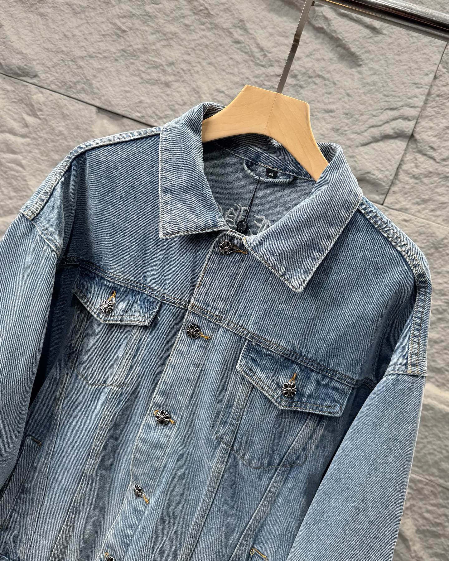 Chrome Hearts Cross Leather Patch Sanskrit Embroidery Washed Denim Shirt Jacket product image 3 thumbnail