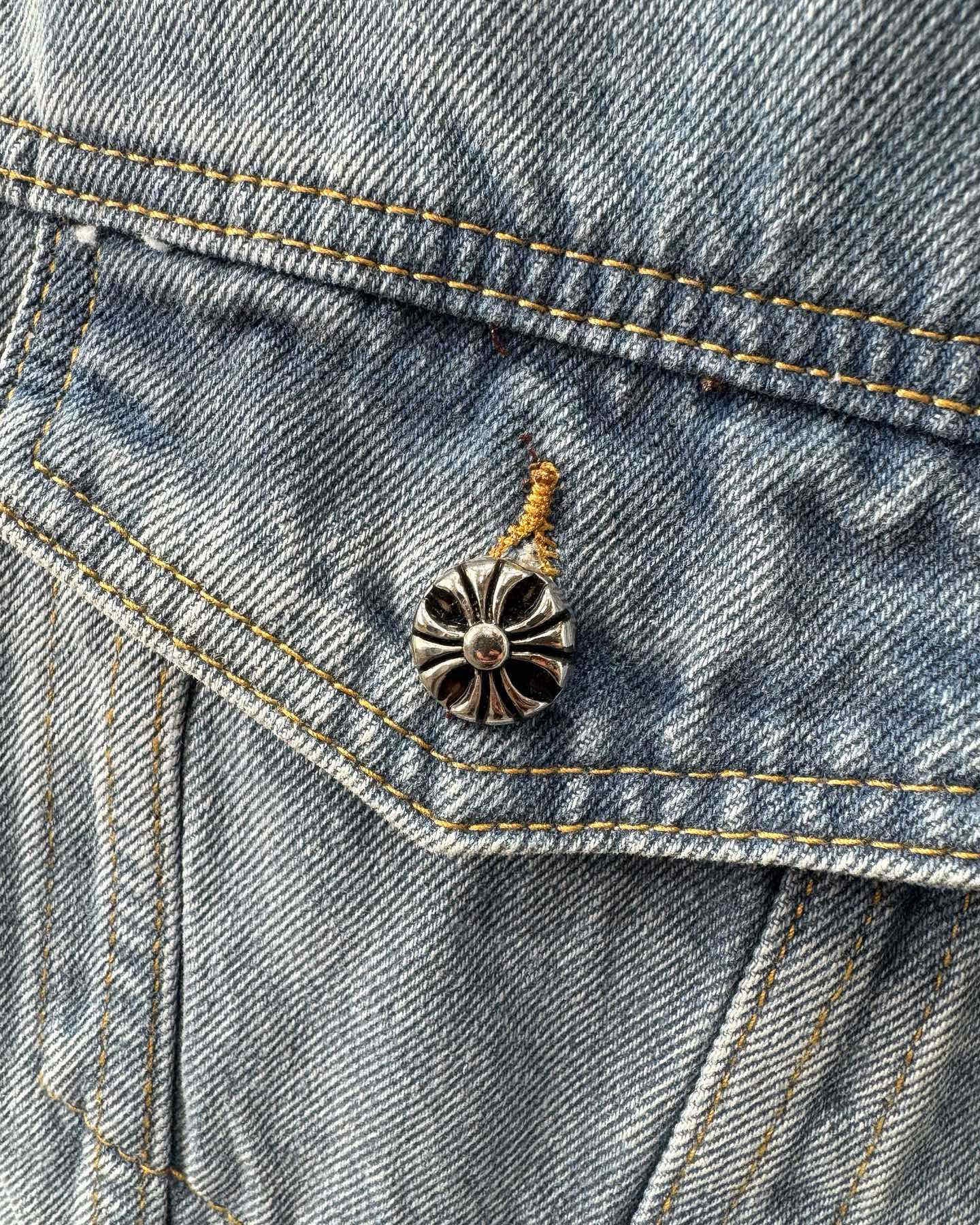 Chrome Hearts Cross Leather Patch Sanskrit Embroidery Washed Denim Shirt Jacket product image 4 thumbnail
