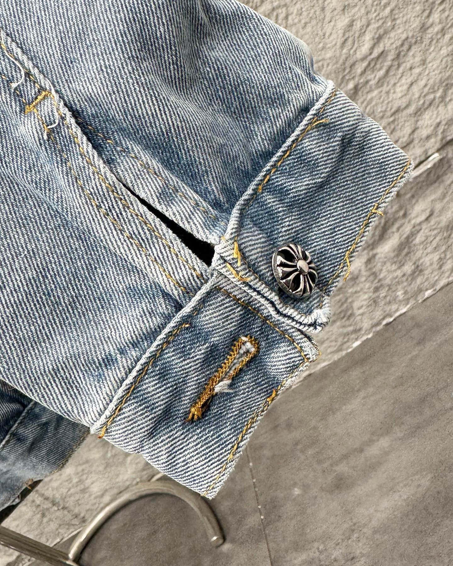 Chrome Hearts Cross Leather Patch Sanskrit Embroidery Washed Denim Shirt Jacket product image 5 thumbnail