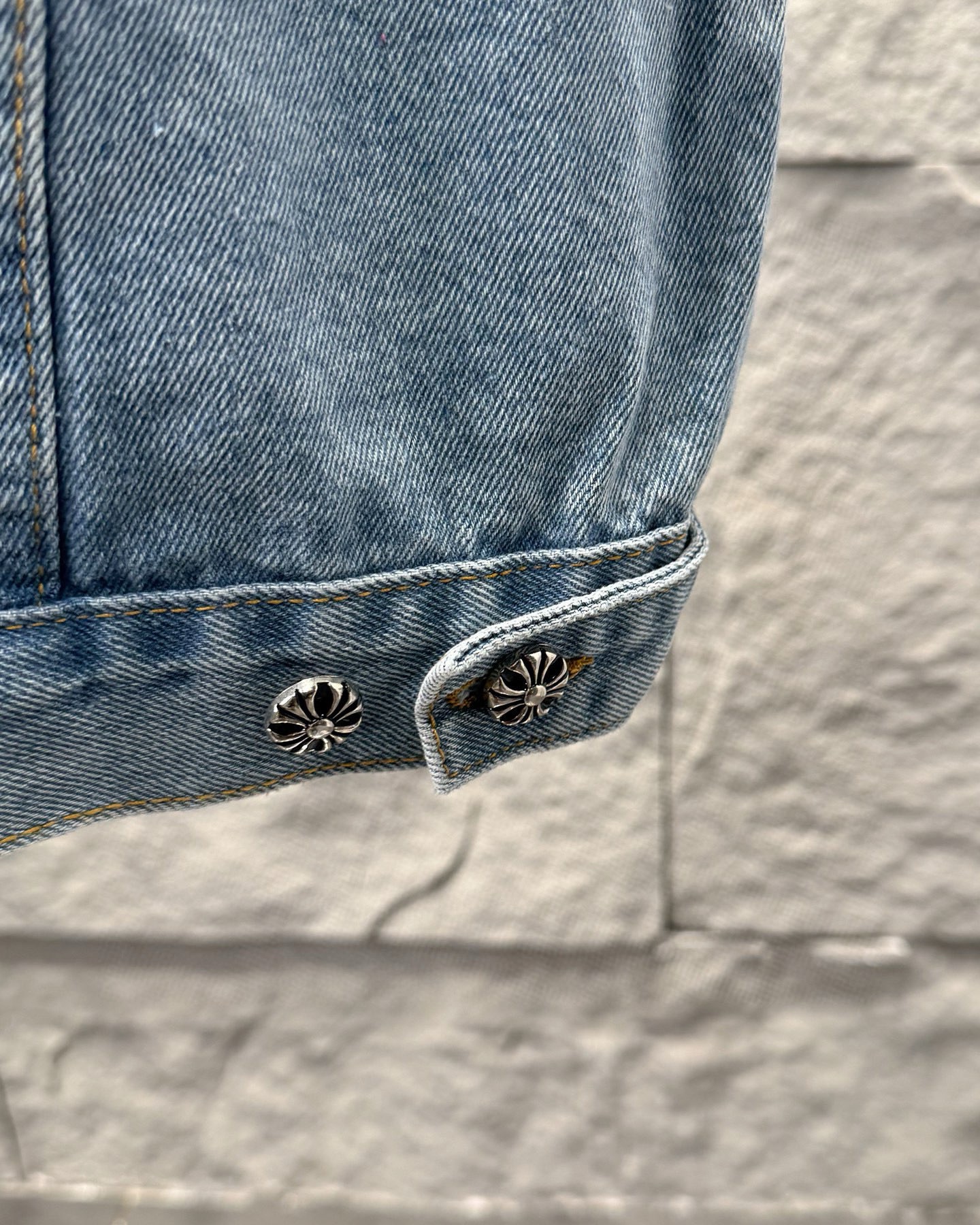 Chrome Hearts Cross Leather Patch Sanskrit Embroidery Washed Denim Shirt Jacket product image 6 thumbnail
