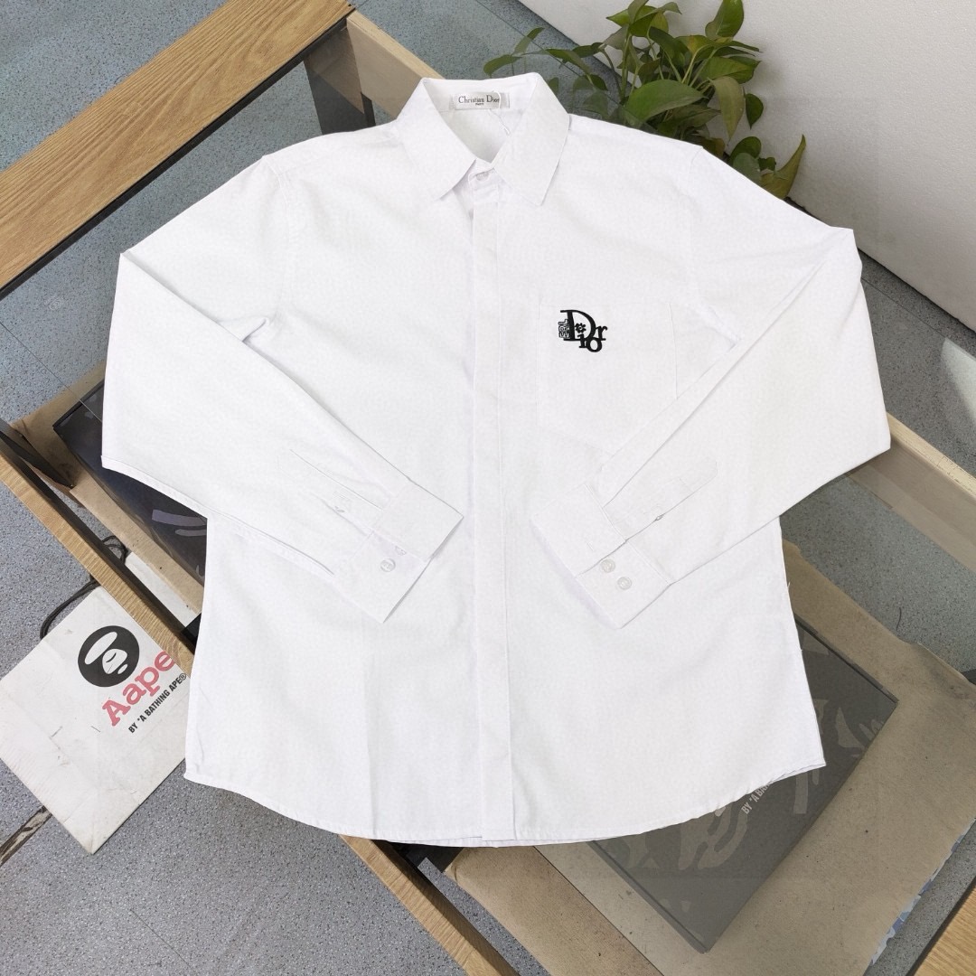 Dior Embroidered Logo Pocket Casual Long Sleeve Shirt