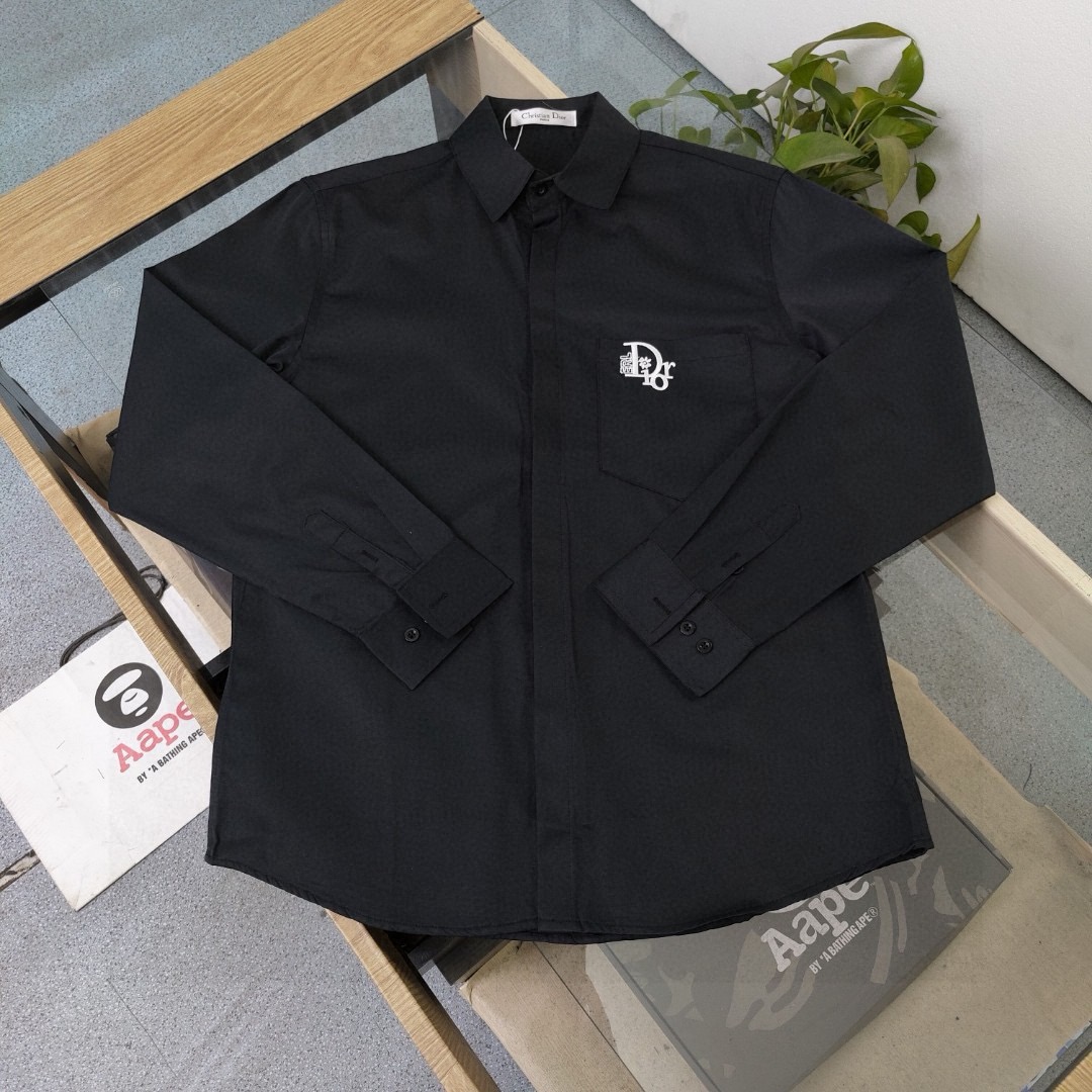 Dior Embroidered Logo Pocket Casual Long Sleeve Shirt product image 3 thumbnail