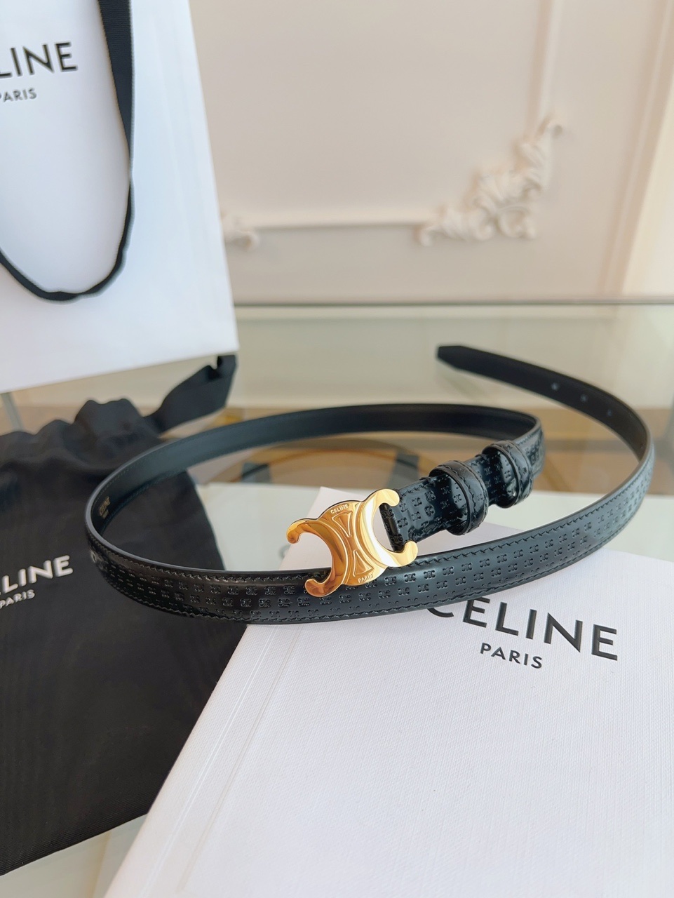 Celine Triomphe C Lacquer Buckle Belt 