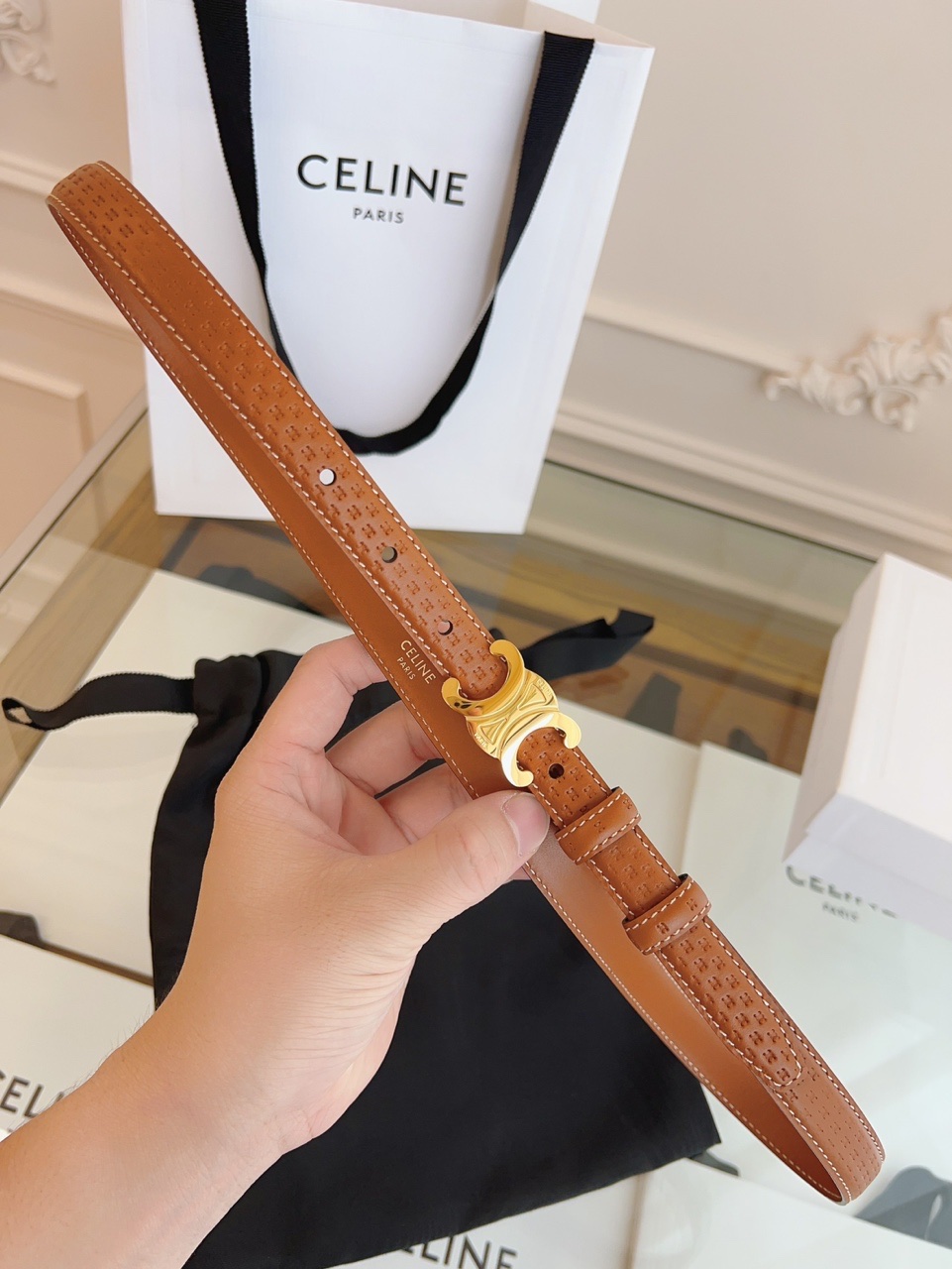 Celine Triomphe C Embossed Leather Belt product image 3 thumbnail