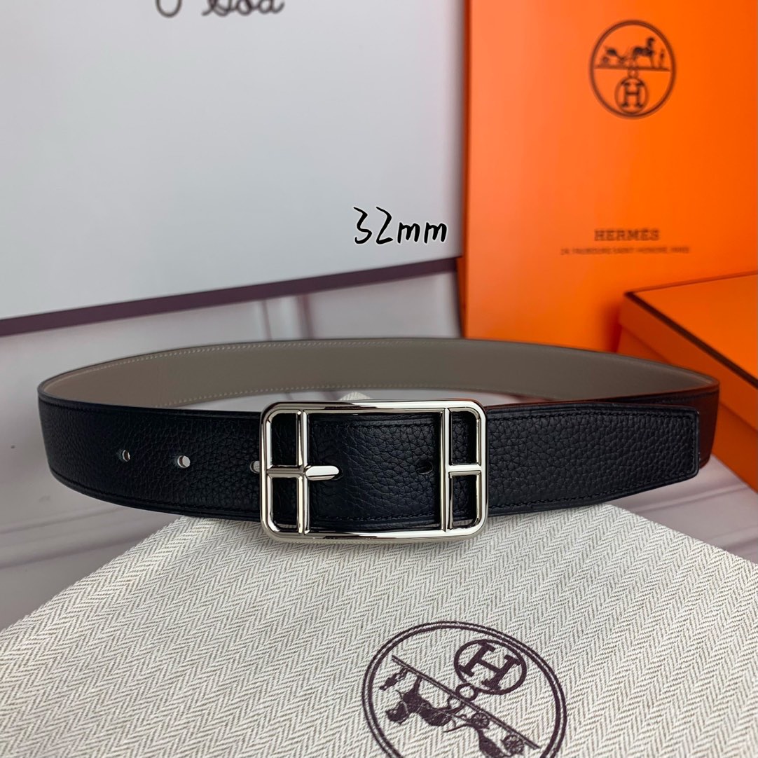  Hermès 32mm Reversible Togo Leather H-Buckle Belt