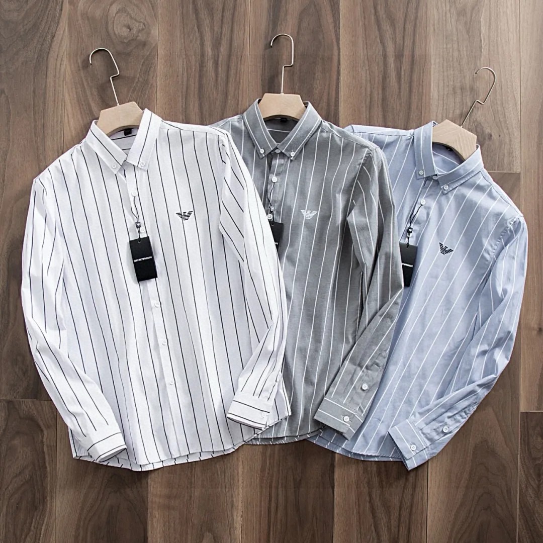 ARMANI Men's Striped Long-Sleeve Shirt With Small Logo Print product image 2 thumbnail