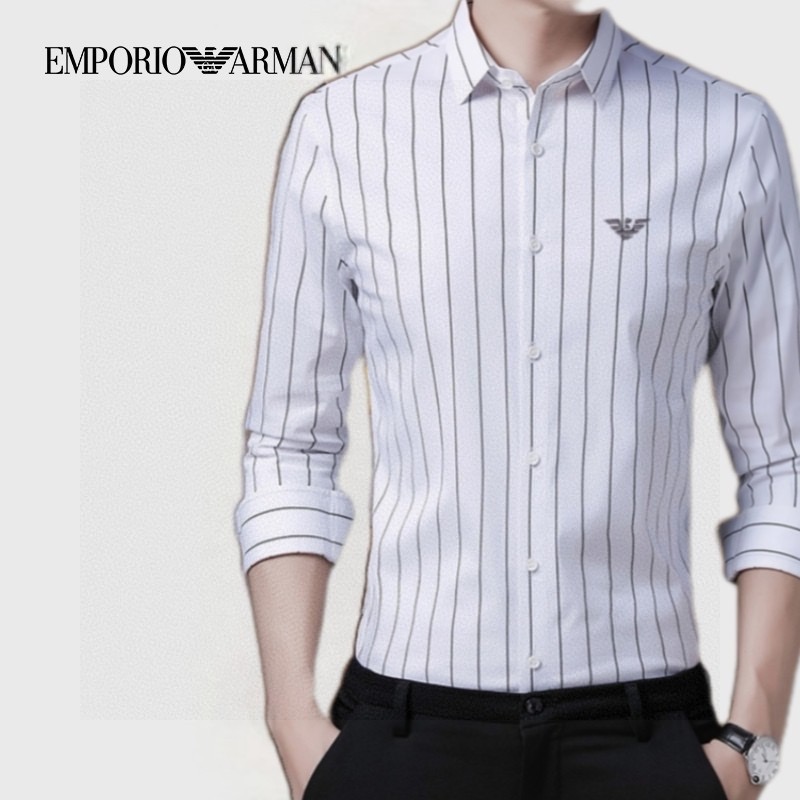 ARMANI Men's Striped Long-Sleeve Shirt With Small Logo Print product image 6 thumbnail