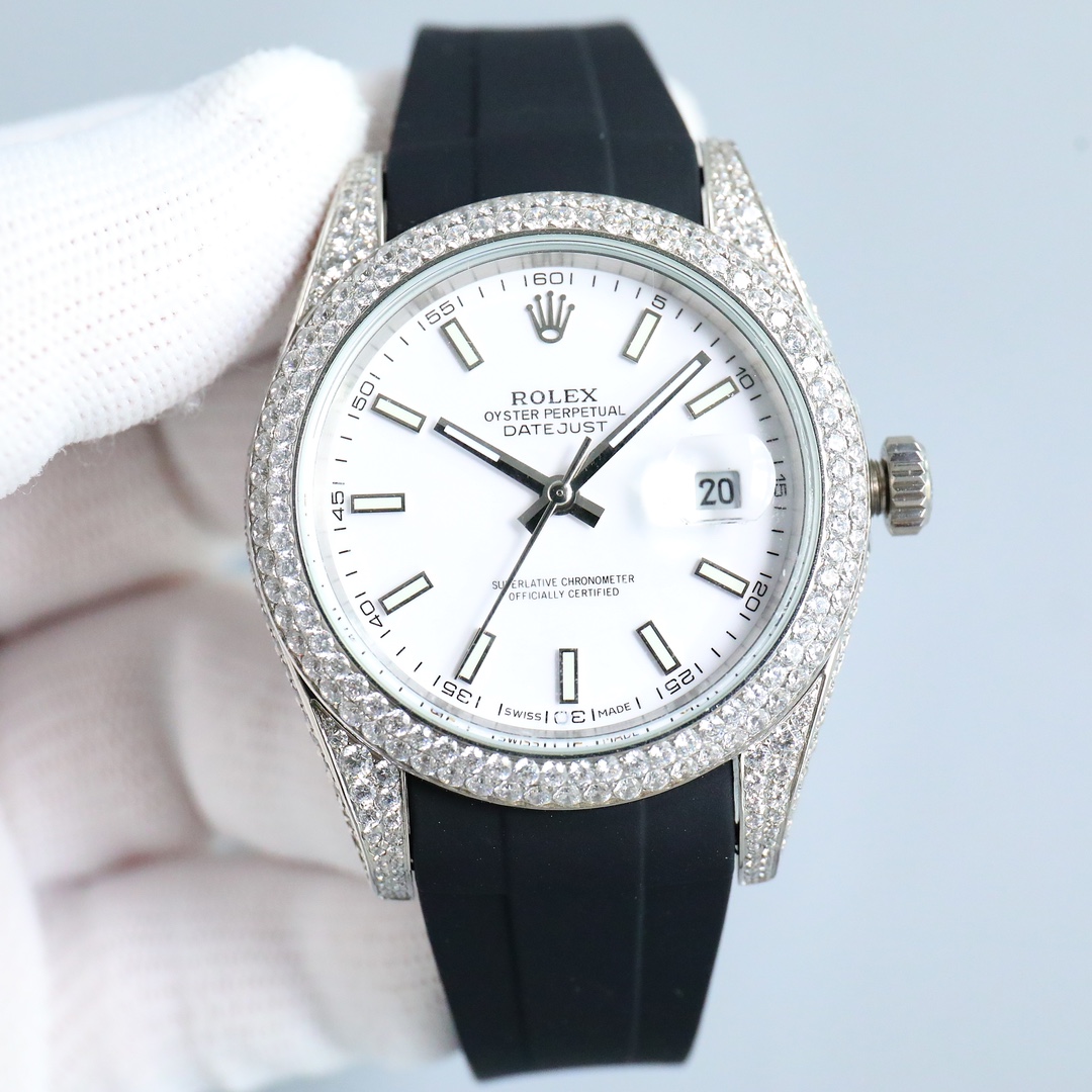 Rolex Datejust-Style Iced Diamond Watch – Rubber Strap Edition