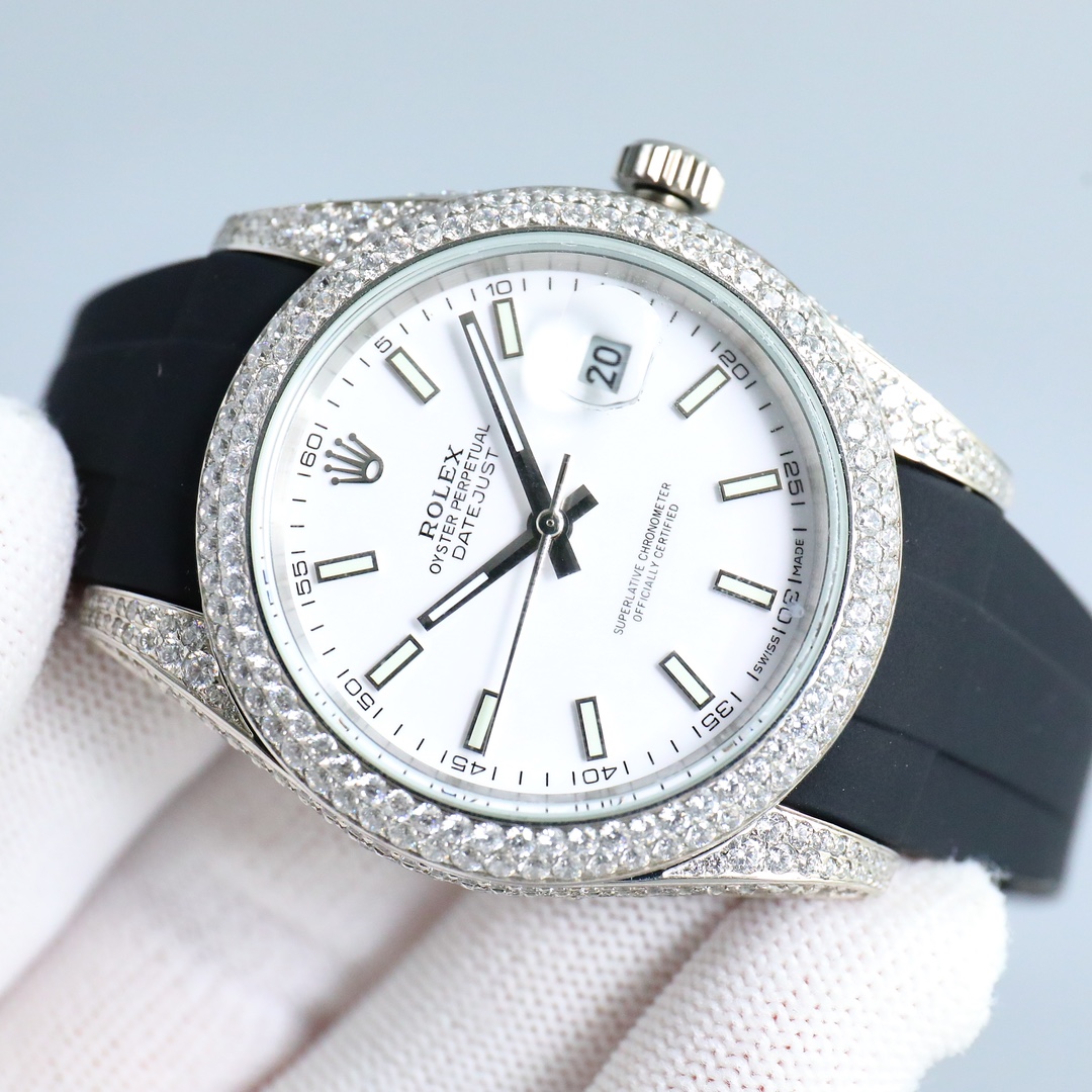 Rolex Datejust-Style Iced Diamond Watch – Rubber Strap Edition product image 2 thumbnail