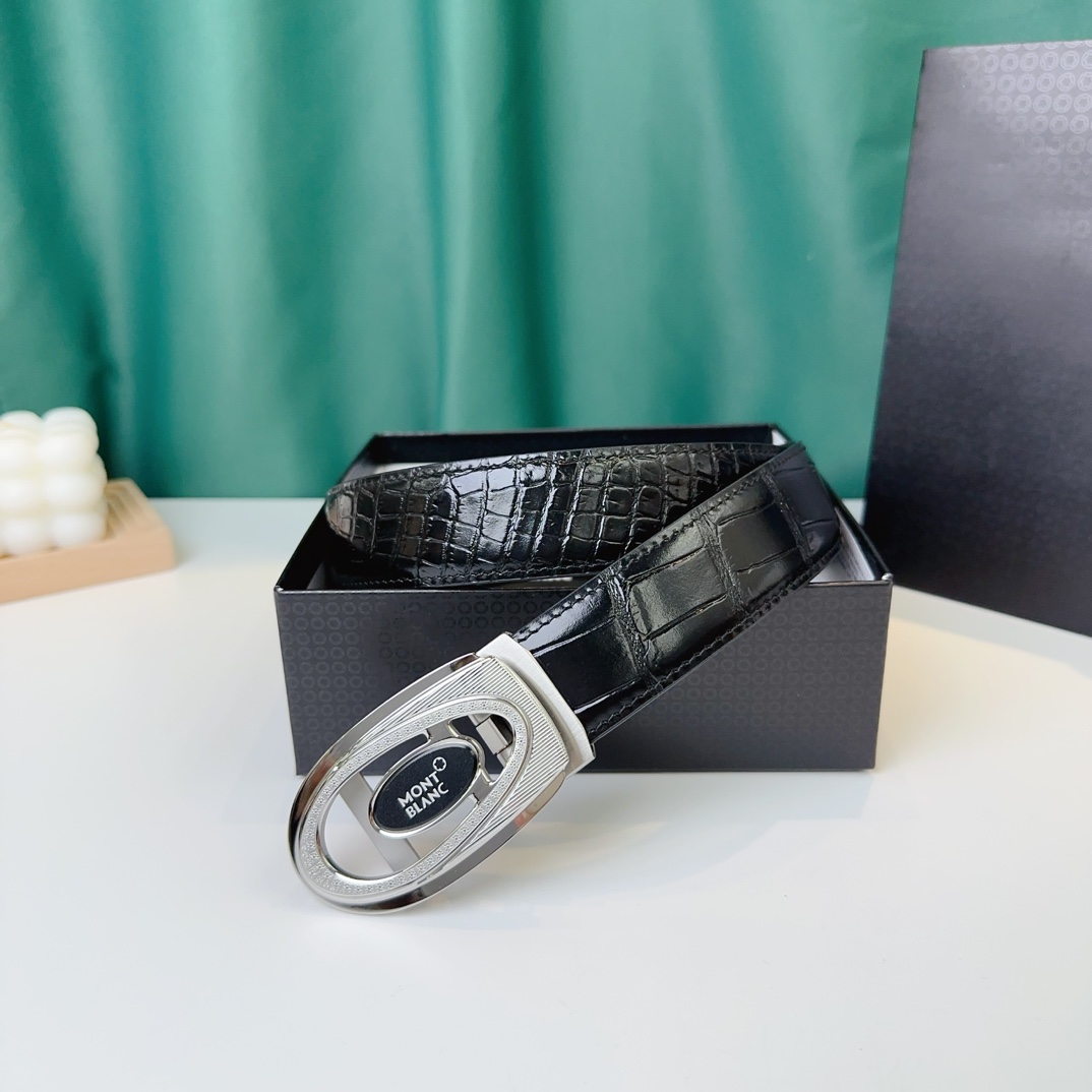 Mont Blanc Automatic Buckle Crocodile-Pattern Leather Belt