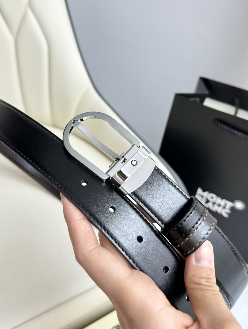Mont Blanc Classic Designer Men's Leather Belt product image 5 thumbnail