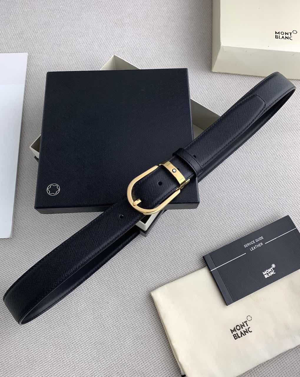 Mont Blanc Classic Designer Leather Belt with Gold-Tone Buckle product image 2 thumbnail