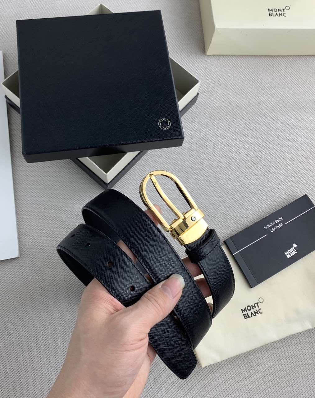 Mont Blanc Classic Designer Leather Belt with Gold-Tone Buckle product image 3 thumbnail