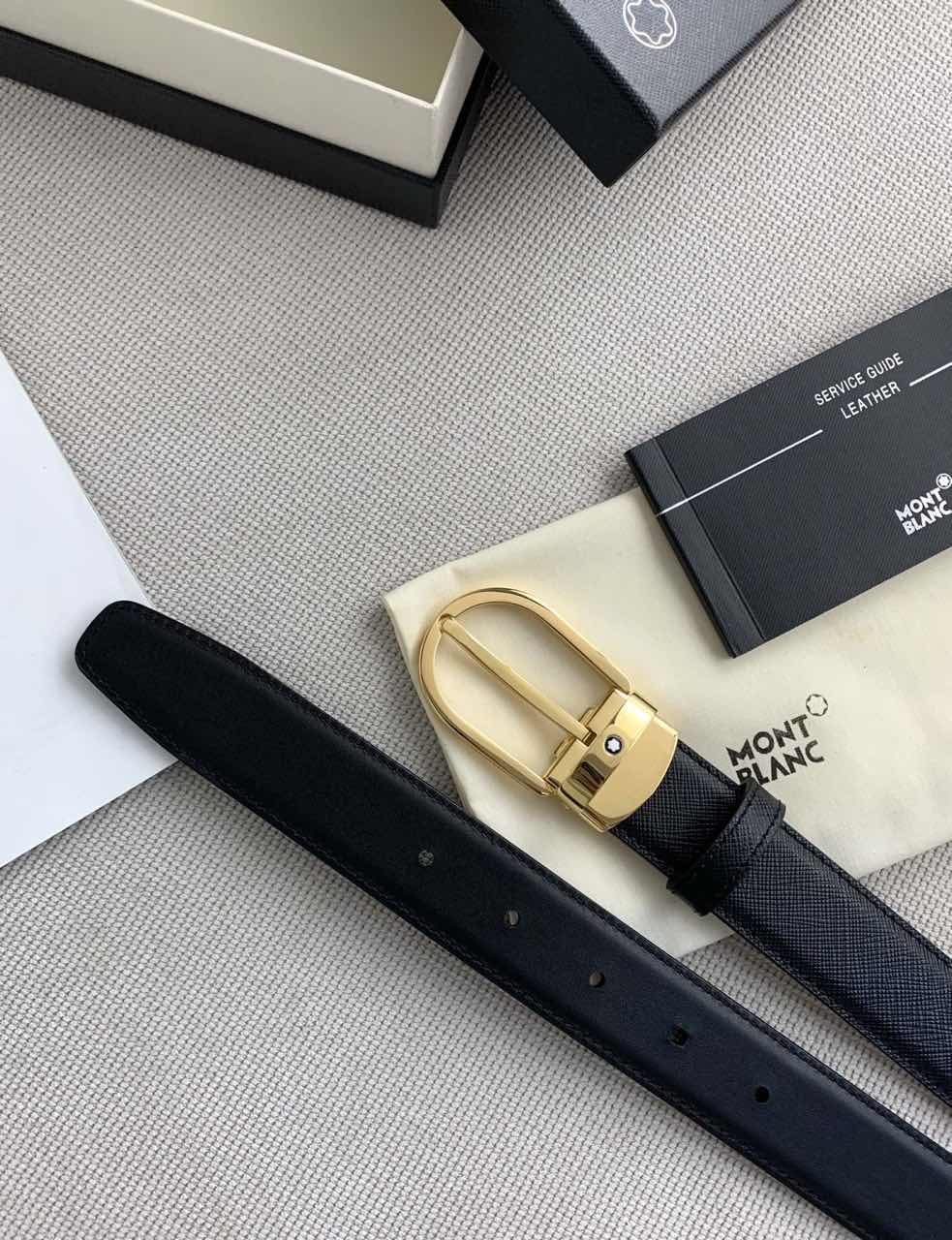 Mont Blanc Classic Designer Leather Belt with Gold-Tone Buckle product image 4 thumbnail