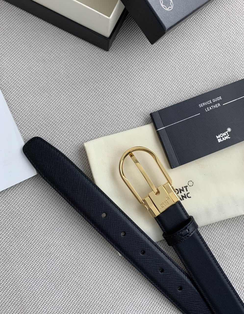 Mont Blanc Classic Designer Leather Belt with Gold-Tone Buckle product image 5 thumbnail