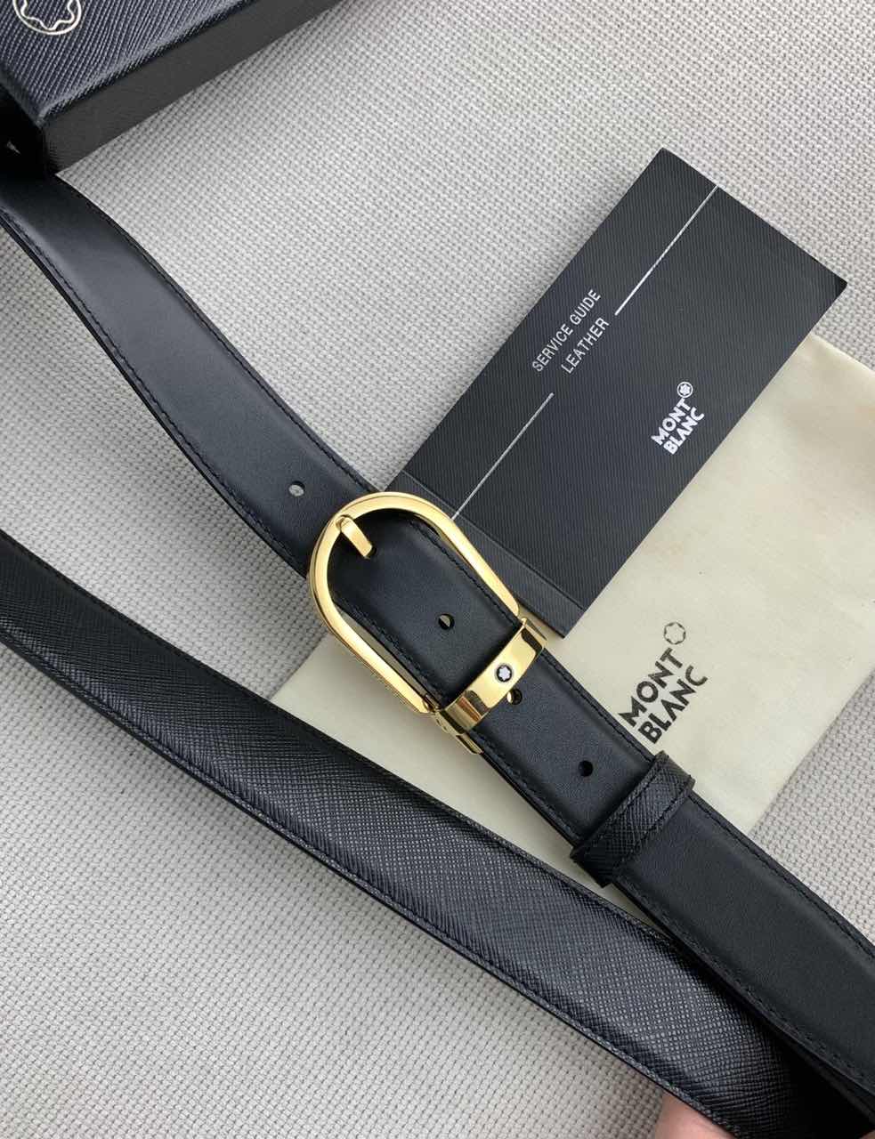Mont Blanc Classic Designer Leather Belt with Gold-Tone Buckle product image 6 thumbnail