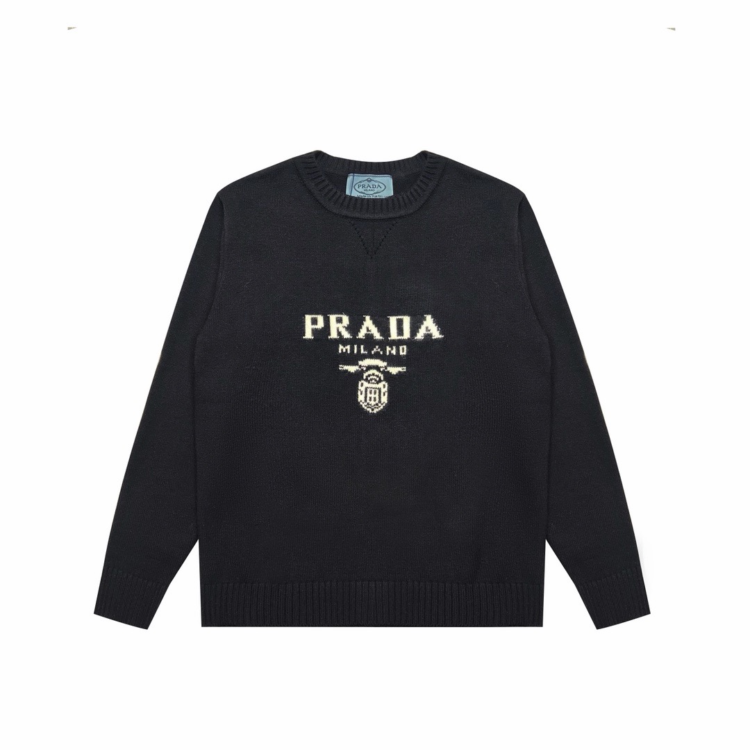 Prada-Style Logo Crew Neck Knit Sweater