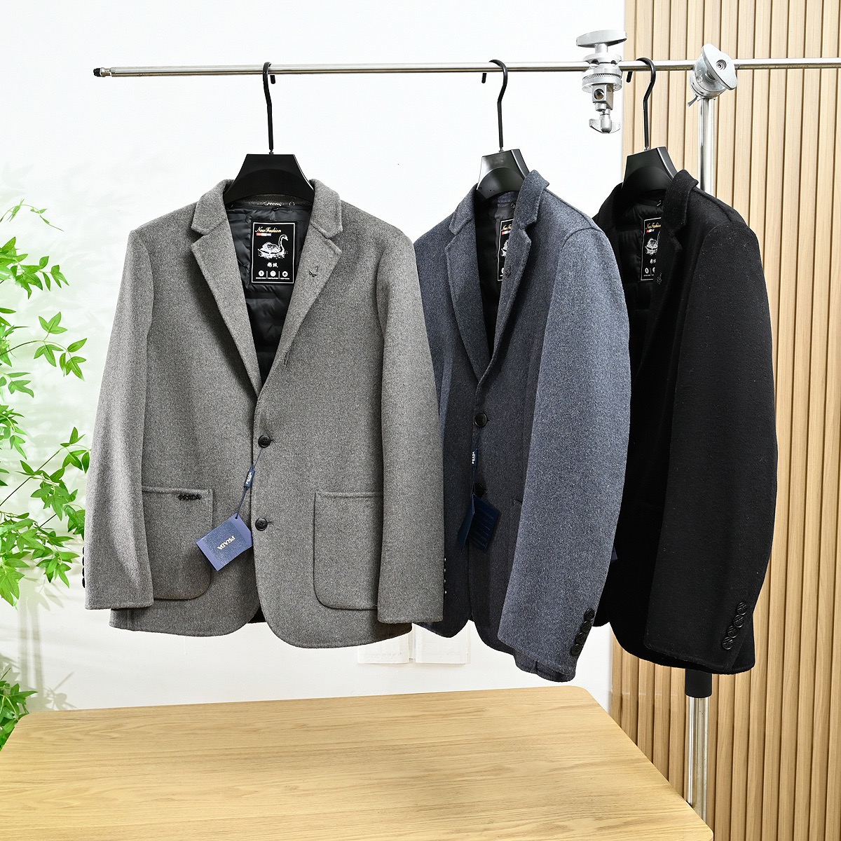 Prada-Style Men’s Wool Blend Mid-Length Coat with Down Vest product image 3 thumbnail