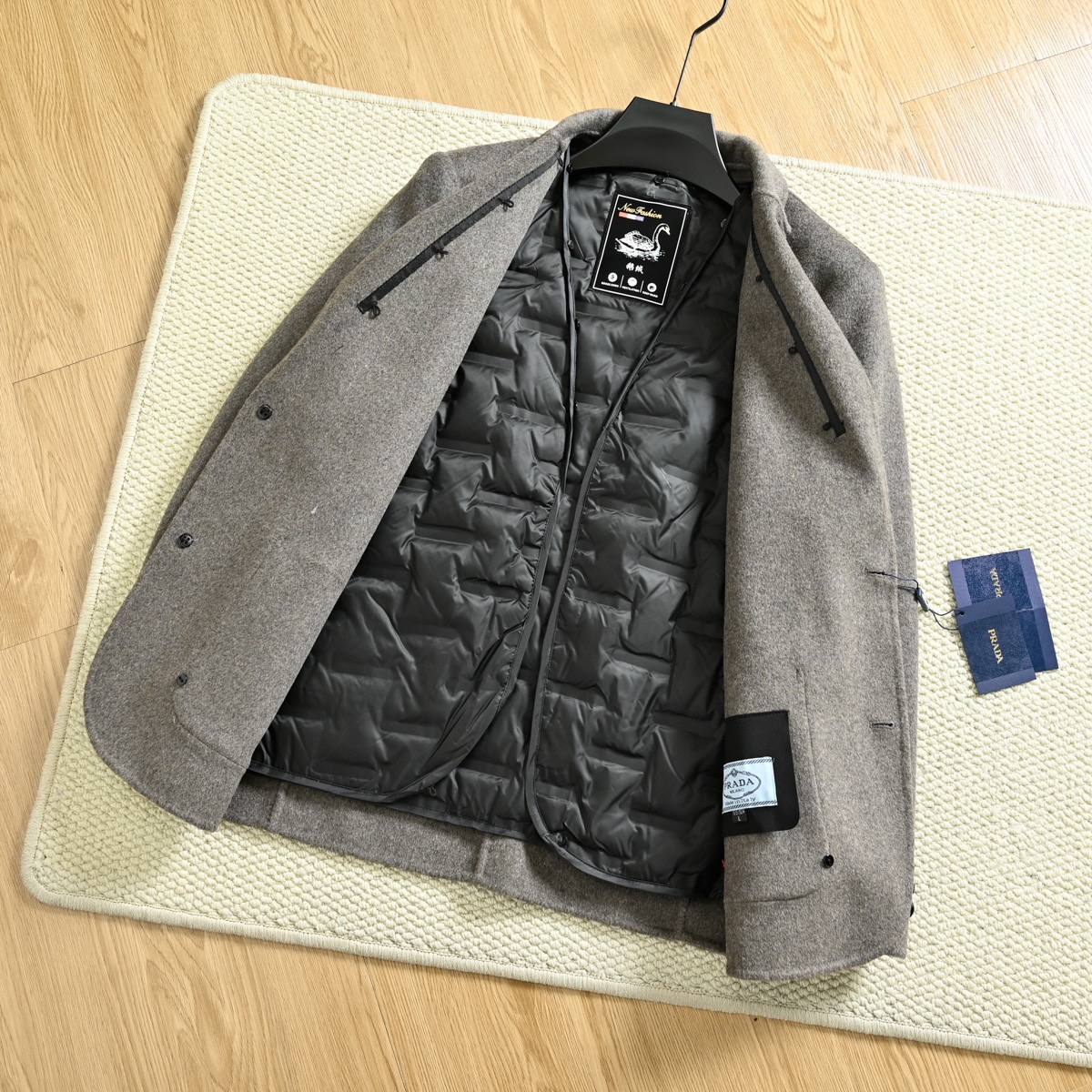 Prada-Style Men’s Wool Blend Mid-Length Coat with Down Vest product image 5 thumbnail
