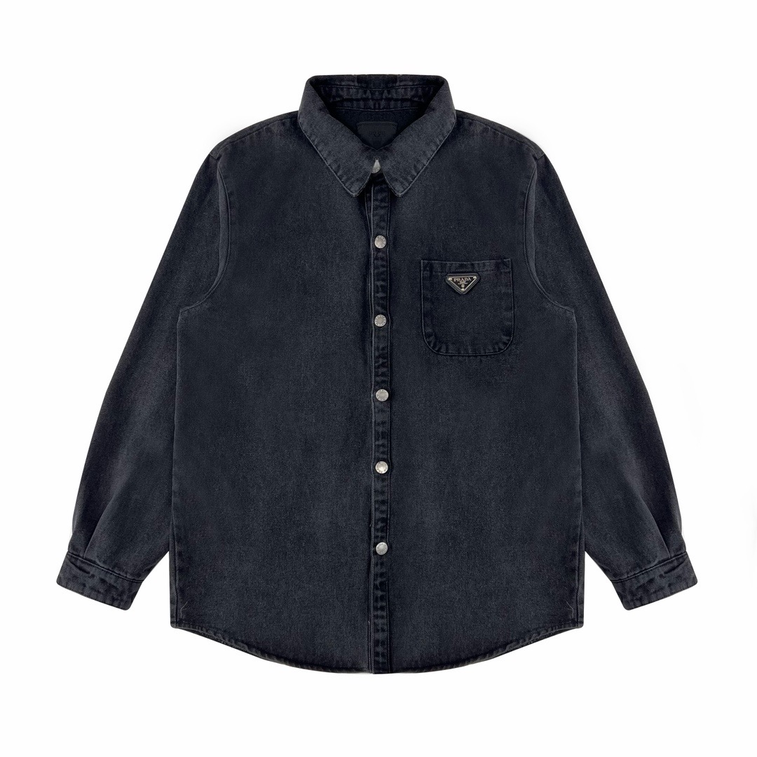 Prada-Style Pocket Triangle Logo Denim Jacket