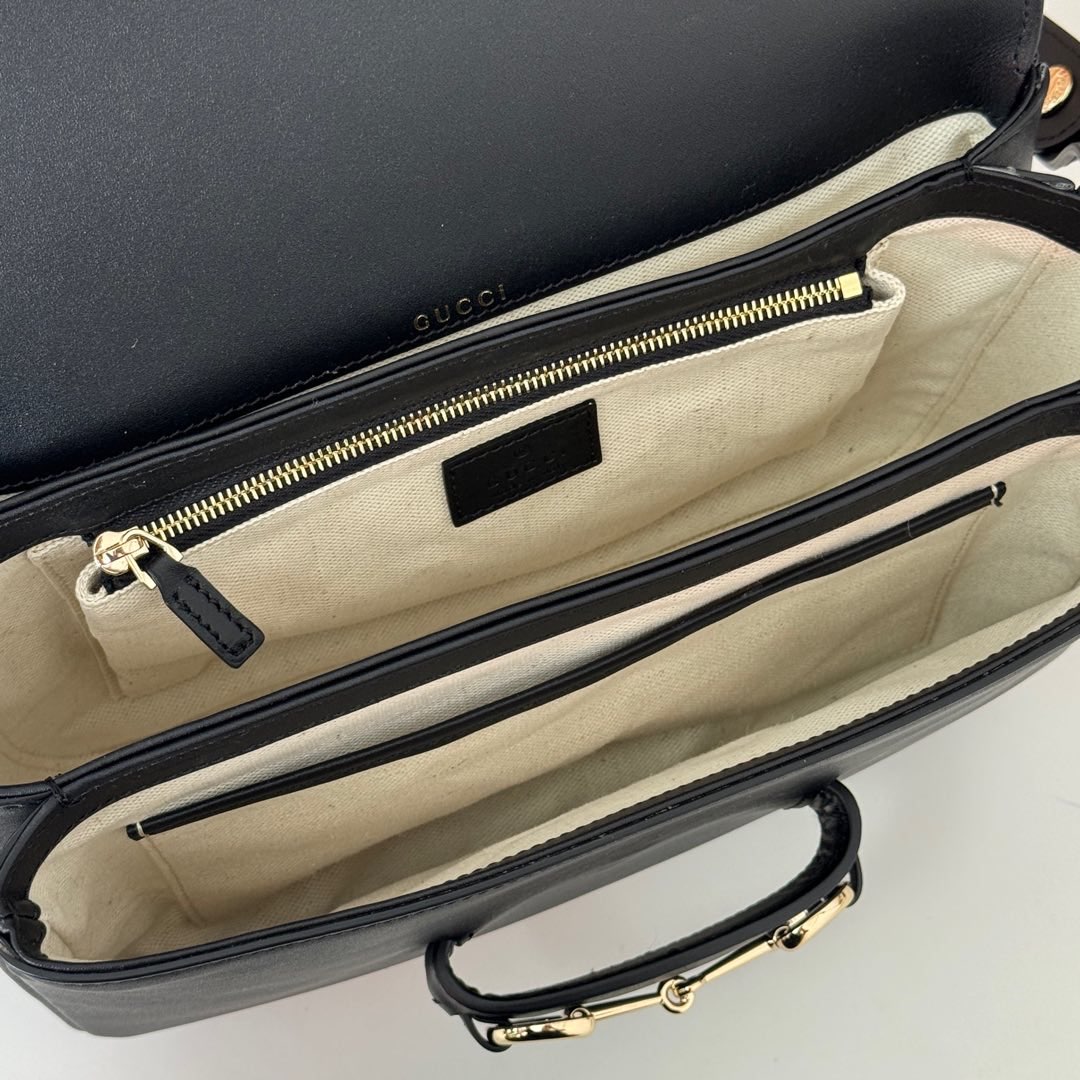     Luxury-Style Black Leather Horsebit Shoulder Bag product image 6 thumbnail