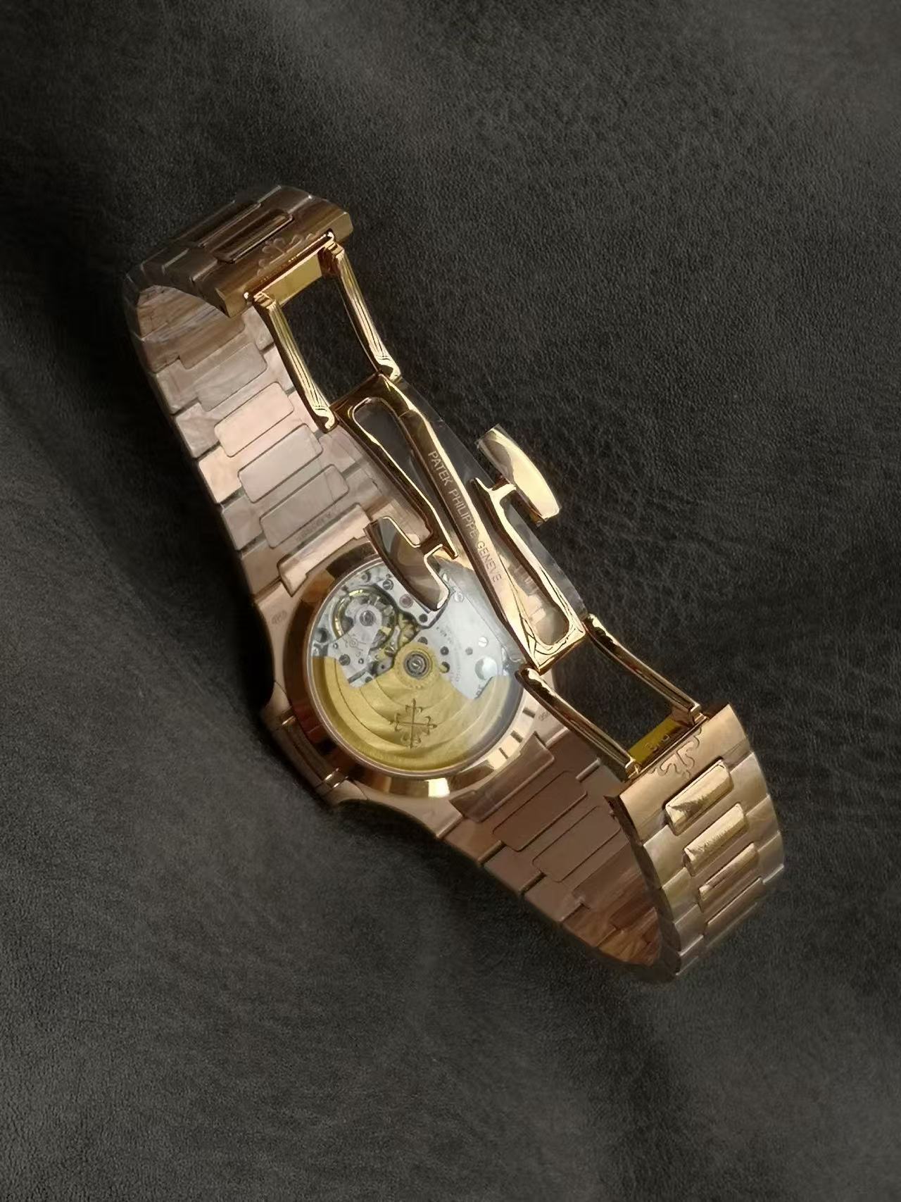 Patek Philippe-Style Nautilus 7118 Rose Gold Tone Garnet Bezel Ladies Watch product image 4 thumbnail
