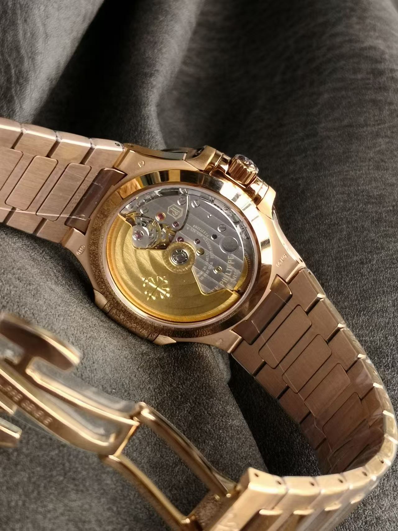 Patek Philippe-Style Nautilus 7118 Rose Gold Tone Garnet Bezel Ladies Watch product image 5 thumbnail